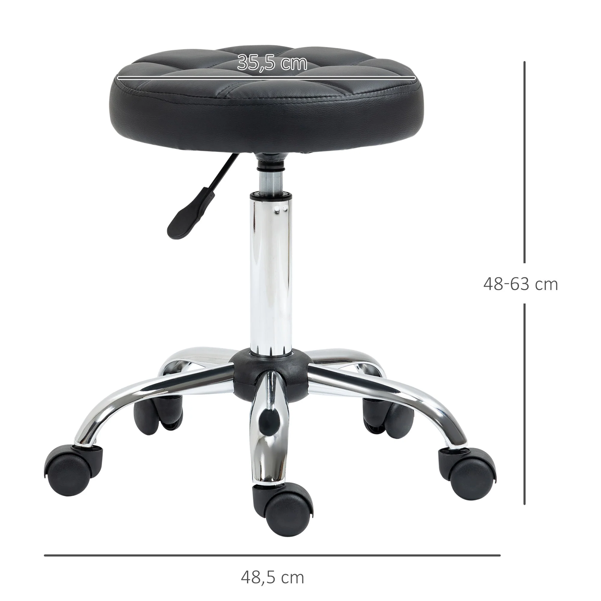 Salon Stools, Height Adjustable Swivel Rolling, Faux Leather Black - Image 3