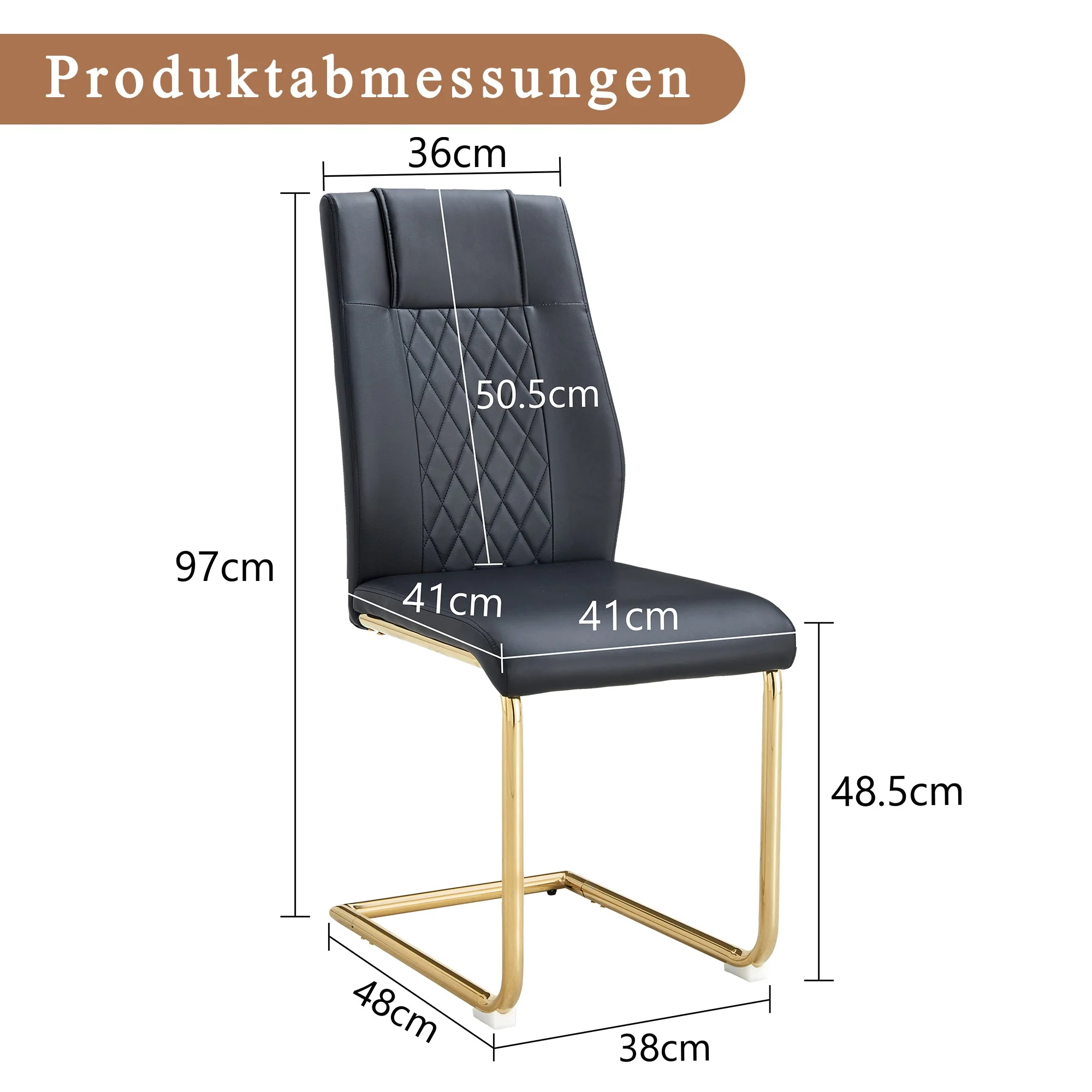 Scandinavian Dining Chairs Set of 4 Mesh Back Gold Metal Legs - Black PU Leather - Image 4