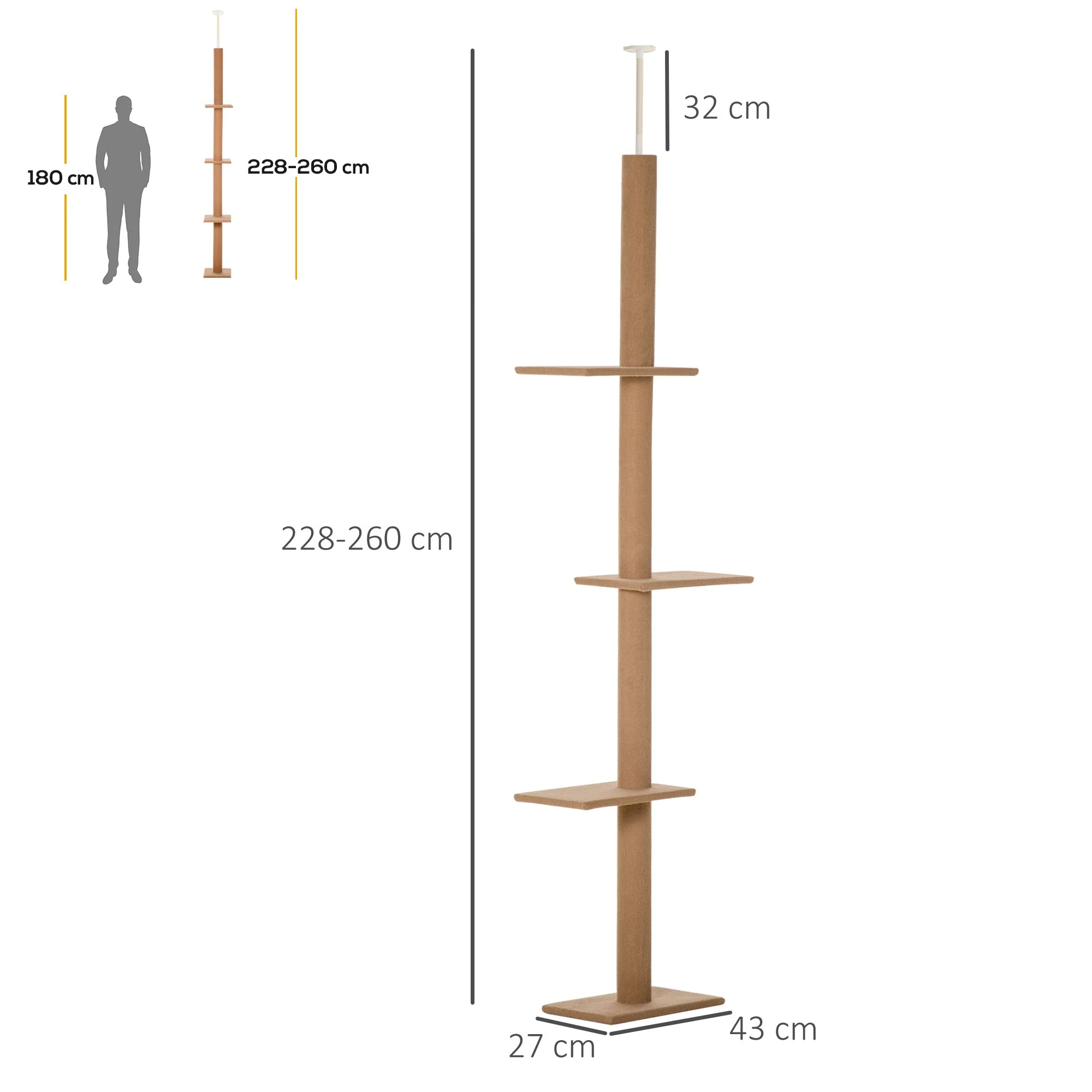 Scratching Post Climbing Tree, Height-Adjustable Play Tree for Cats, Light Brown - Image 3