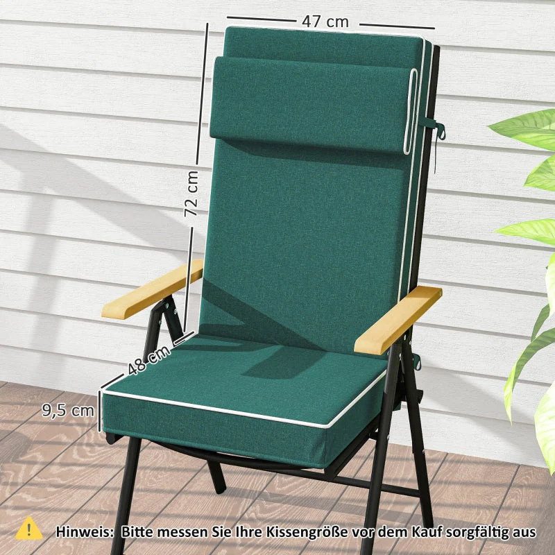 Seat Cushion 120 x 47 x 9.5 cm Water-Repellent with Ties, Headrest, UPF50+ Green - Image 3