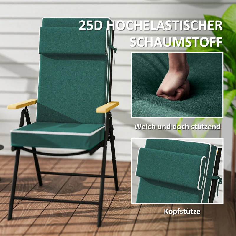 Seat Cushion 120 x 47 x 9.5 cm Water-Repellent with Ties, Headrest, UPF50+ Green - Image 4