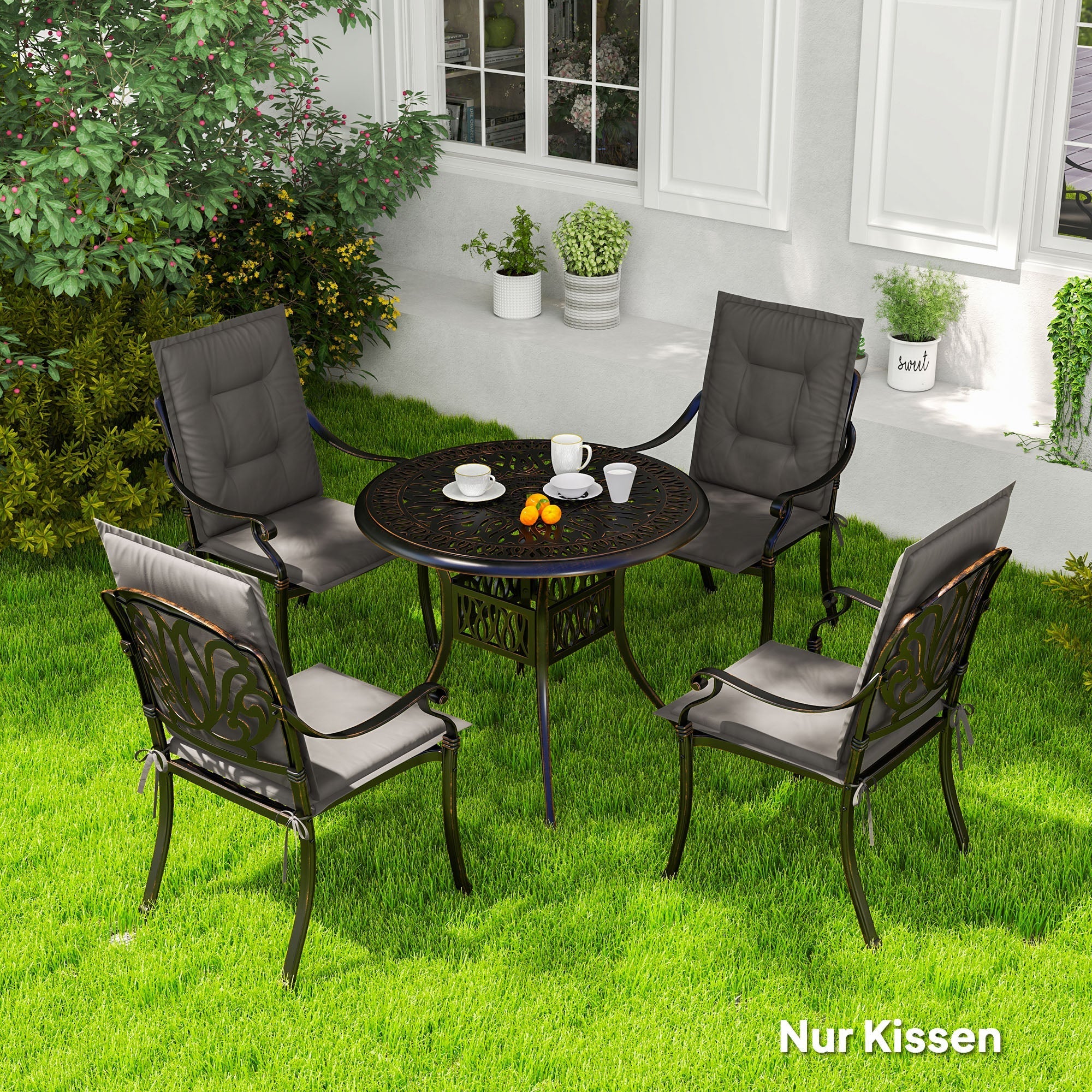 Seat Cushions, 4 Pack, 108 x 50 x 5 cm, with Ties, Dark Grey - Image 2