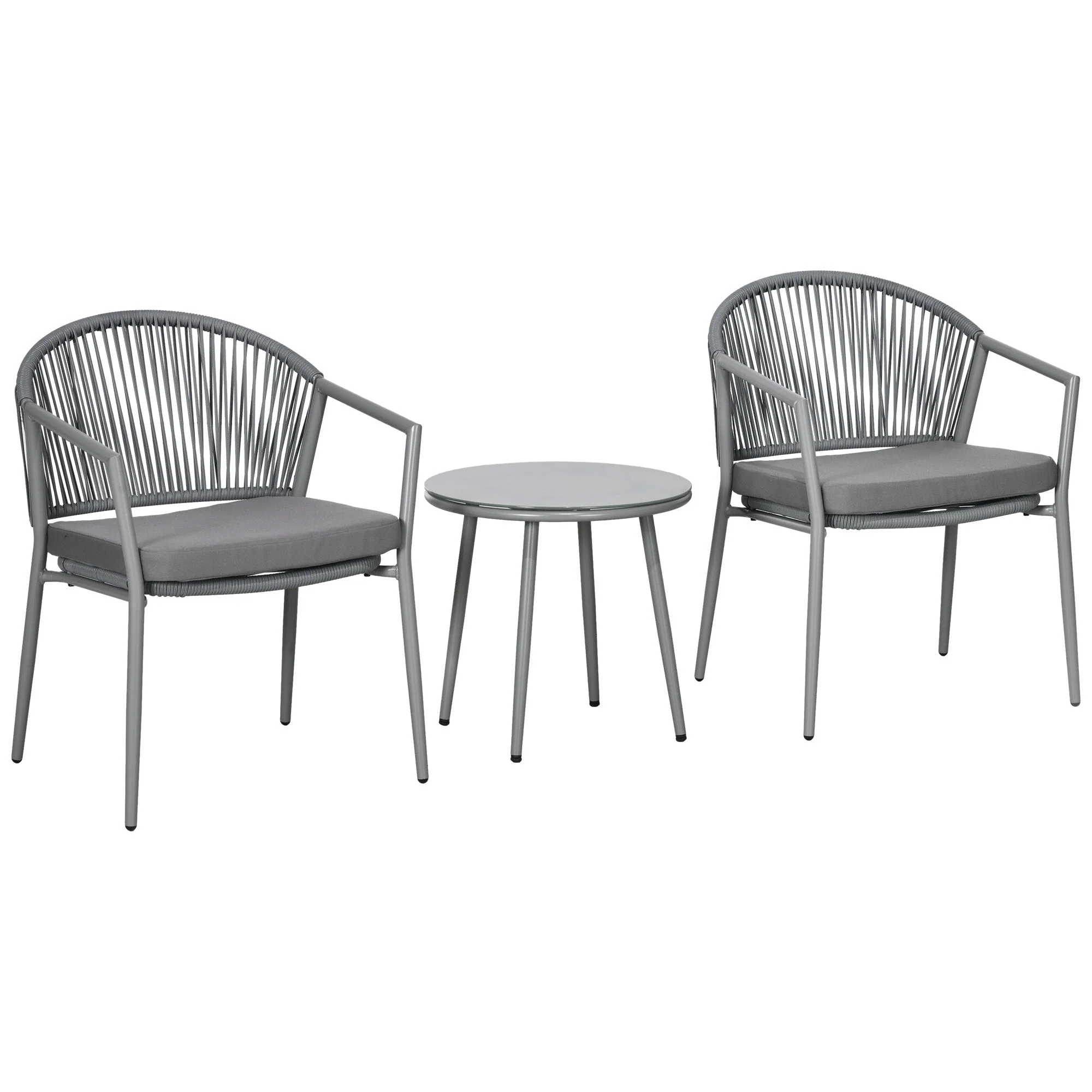 Seating Group 2 Chairs Coffee Table Balcony Furniture Steel Grey - Image 2