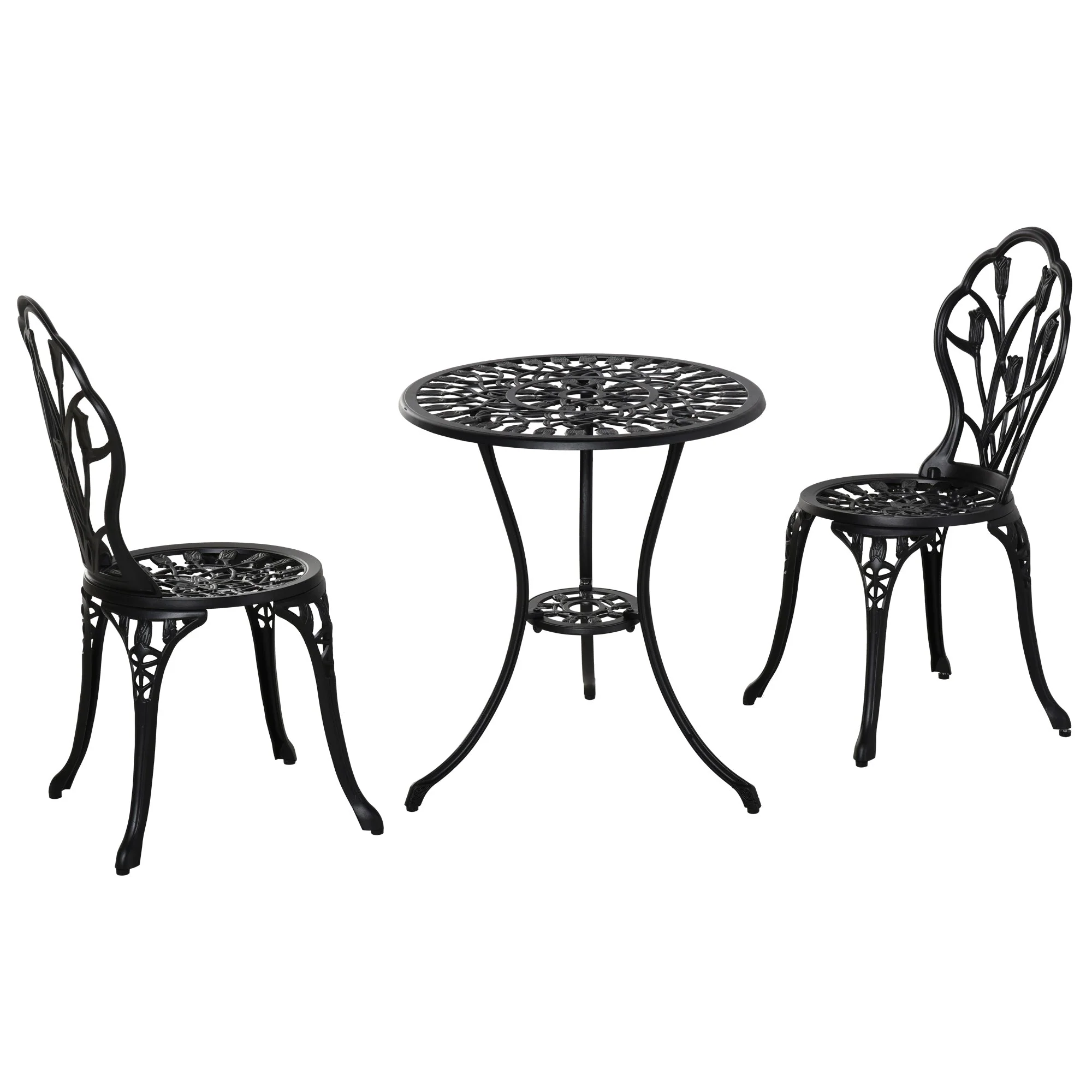 Seating Group Dining Set Table & 2 Chairs - 2 Person Garden/Balcony - Black Aluminum - Image 2