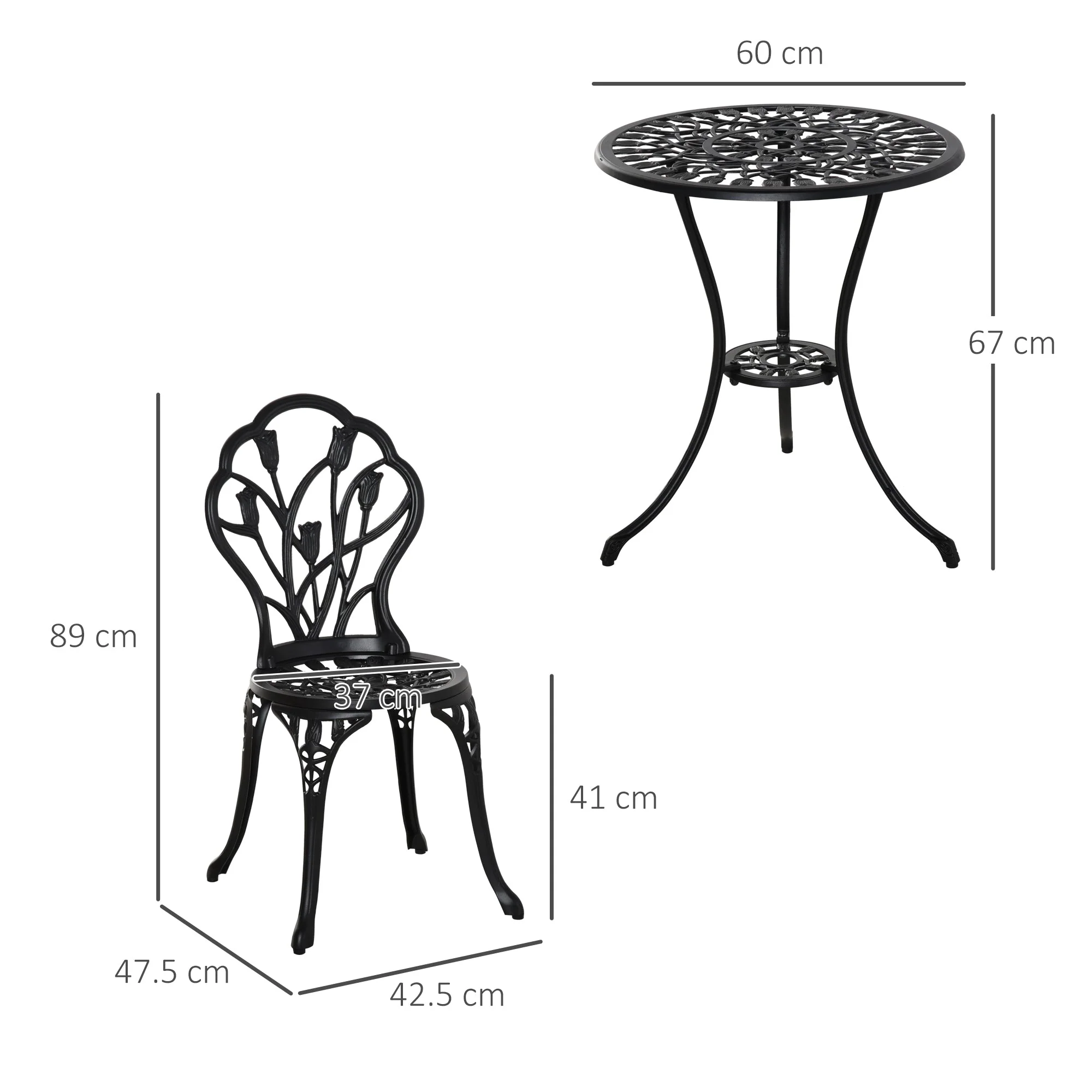 Seating Group Dining Set Table & 2 Chairs - 2 Person Garden/Balcony - Black Aluminum - Image 3