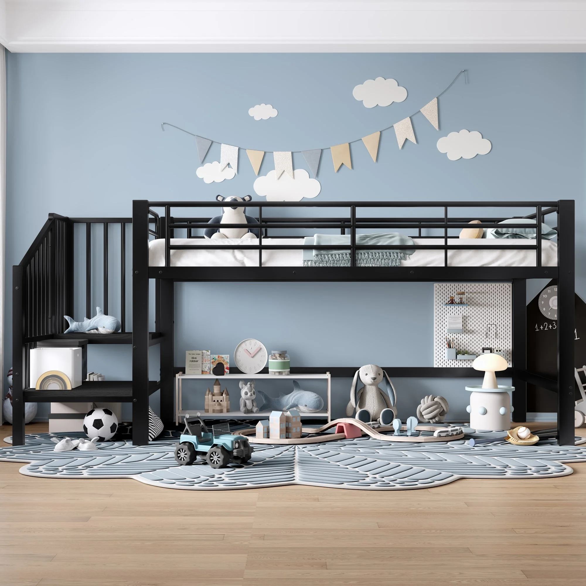 Semi-High Loft Bed 90x200 Storage Stairs Black - Image 4
