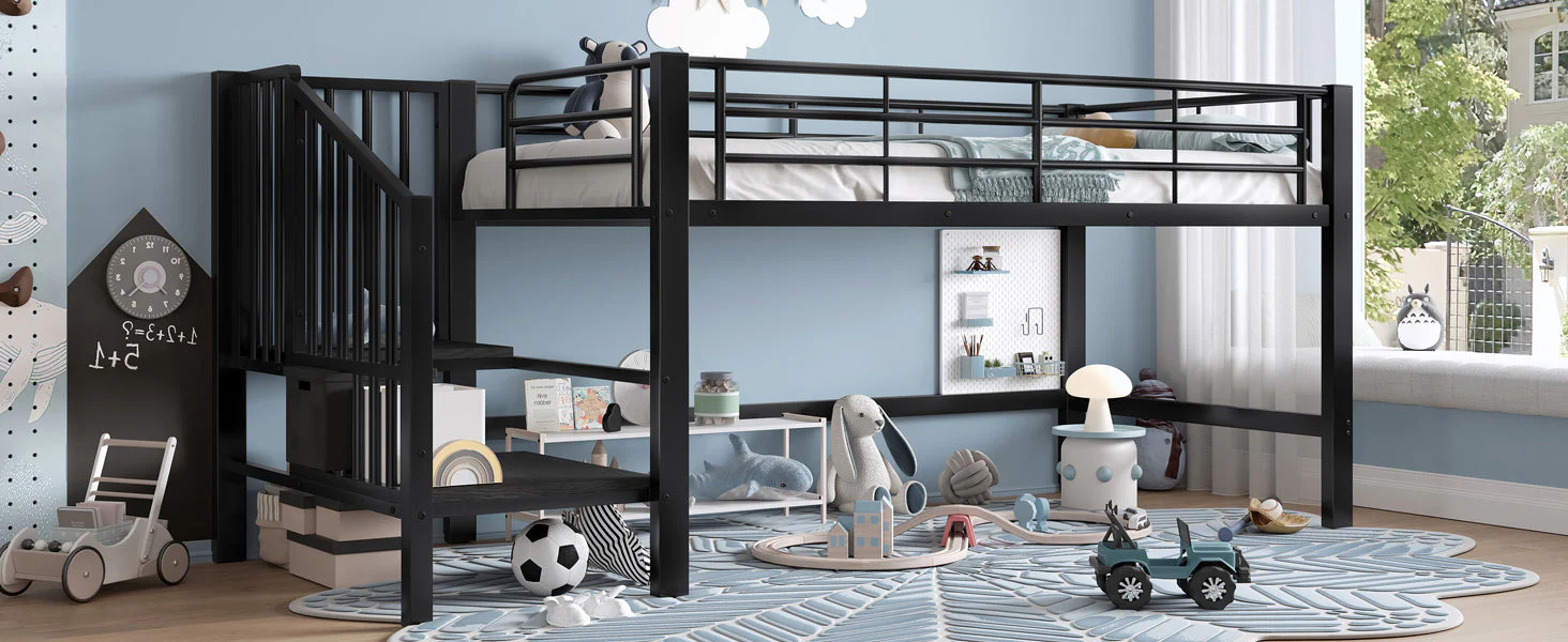 Semi-High Loft Bed 90x200 Storage Stairs Black - Image 7