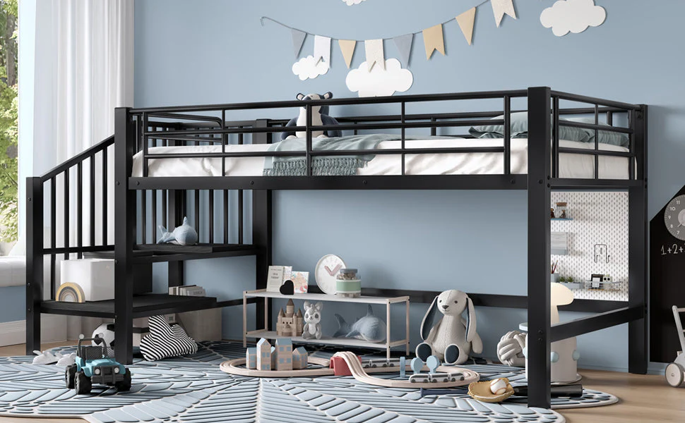 Semi-High Loft Bed 90x200 Storage Stairs Black - Image 8
