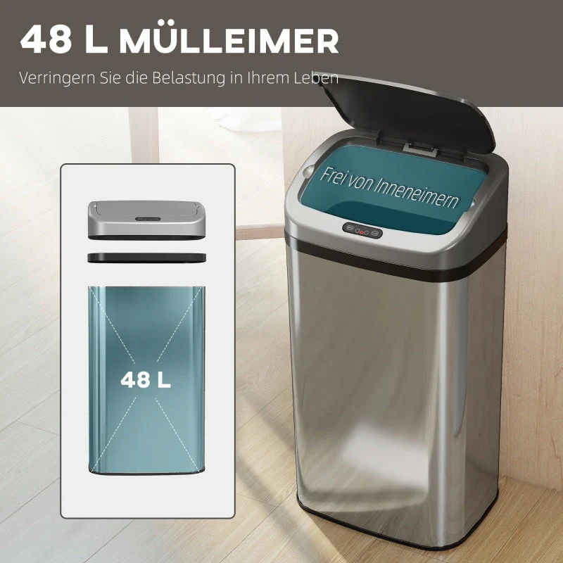 Sensor Trash Can 48L Automatic Closing - Stainless Steel Silver Tone - Image 6