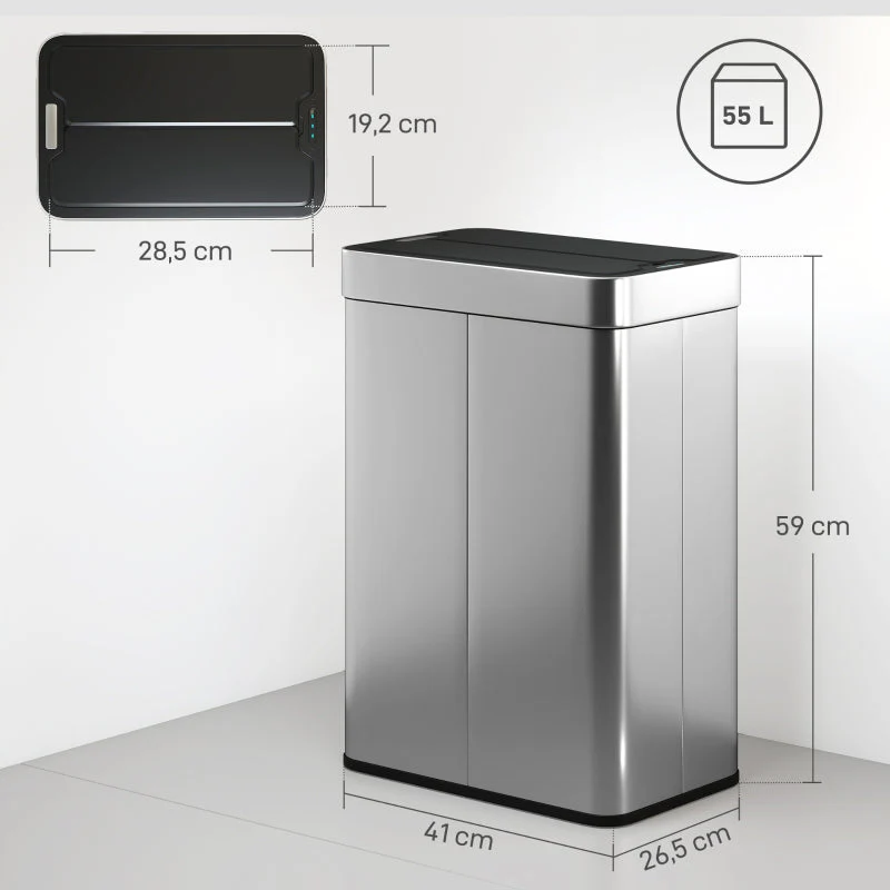 Sensor Trash Can 55 L Automatic Butterfly Lid - Stainless Steel Silver - Image 3