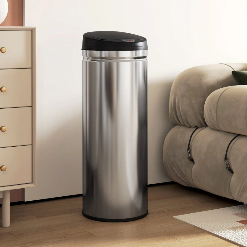 Sensor Waste Bin 50L Touchless Soft-Close Stainless Steel Silver - Image 2