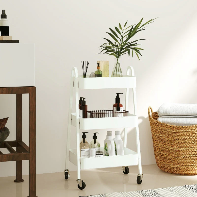 Serving Cart, 3 Levels with Wheels and Brake, White - Image 7