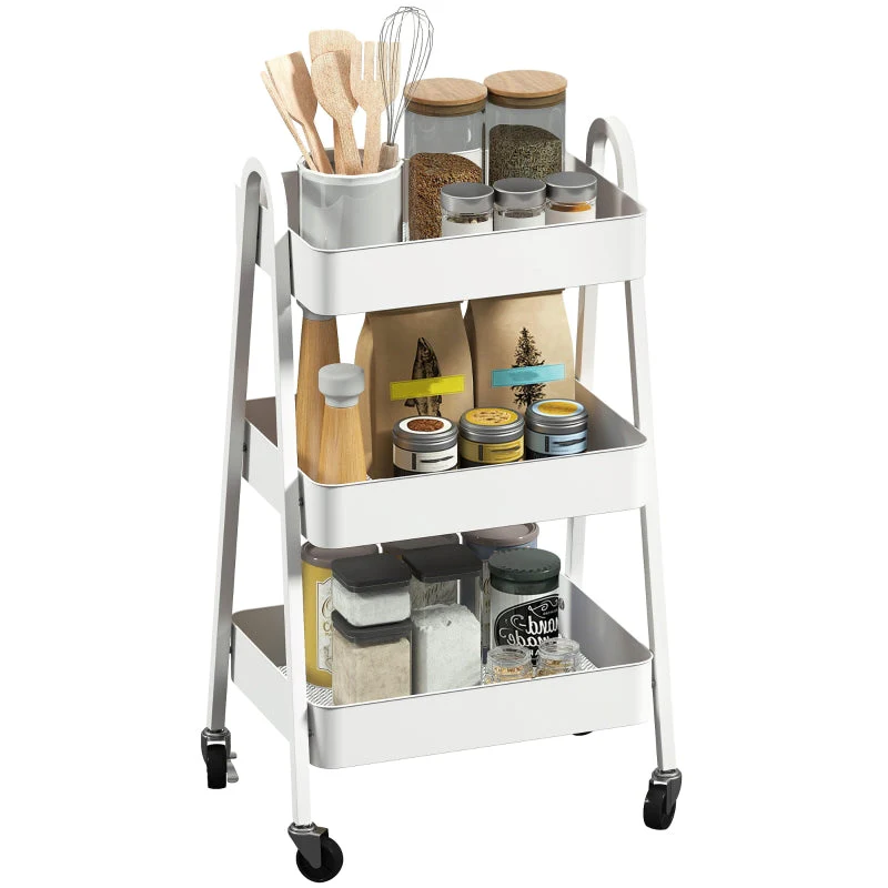 Serving Cart, 3 Levels with Wheels and Brake, White - Image 8