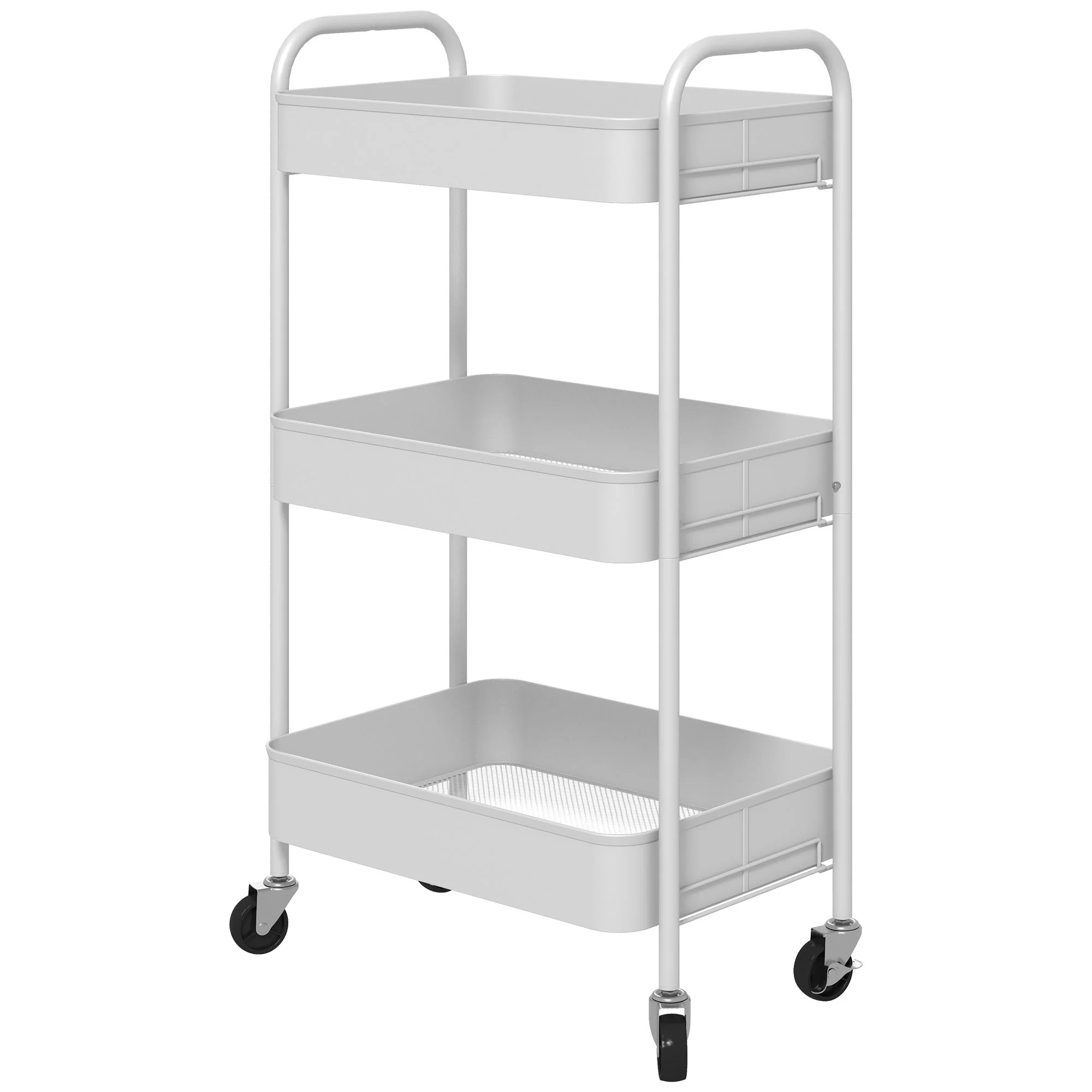 Serving Trolley 3-Shelf Storage Kitchen/Living Room, White Steel - Image 2