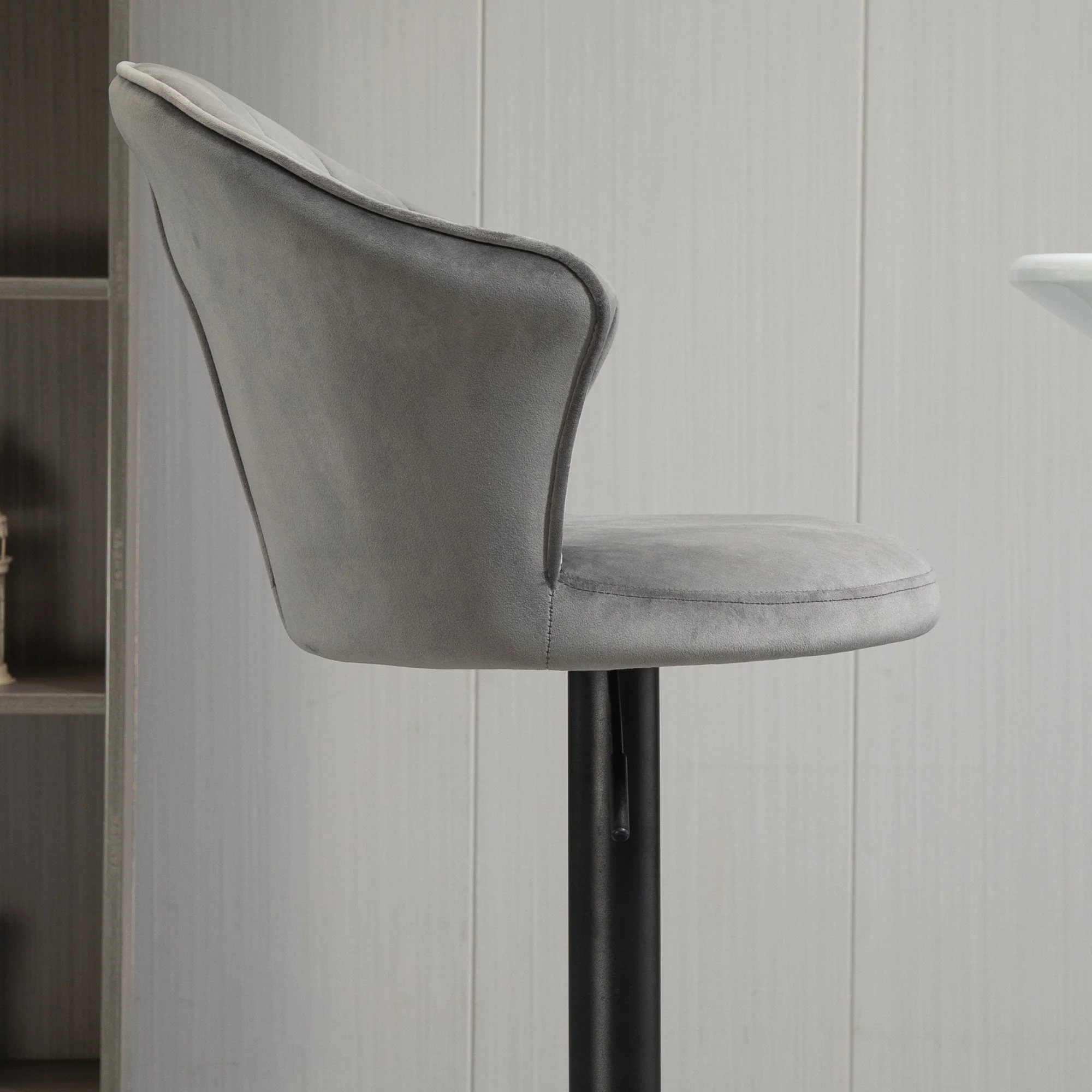 Set of 2 Bar Stools, Swivel Height-Adjustable with Backrest, Velvet Grey - Image 7