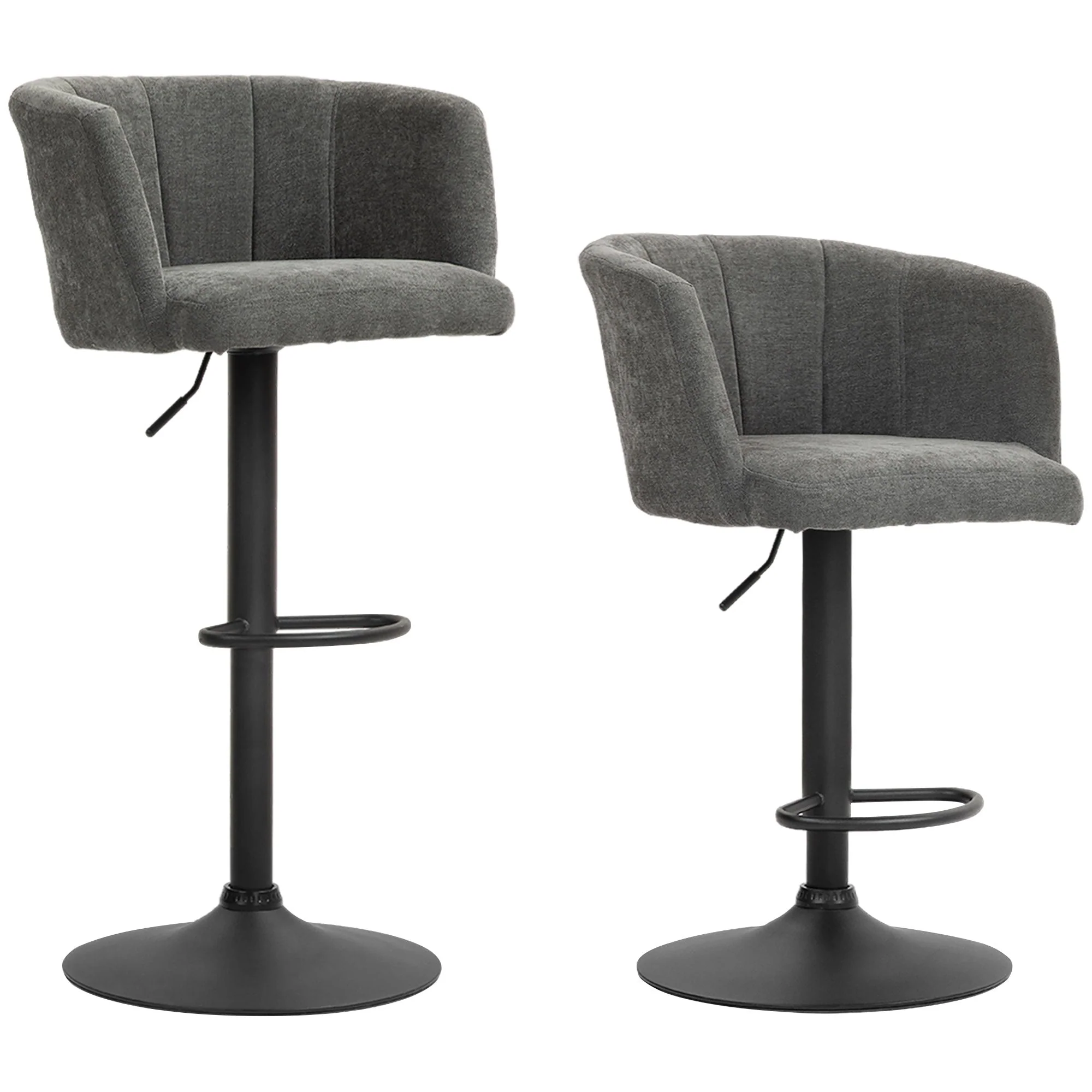 Set of 2 Bar Stools, Swivel Height-Adjustable with Footrest, Linen Dark Grey - Image 2