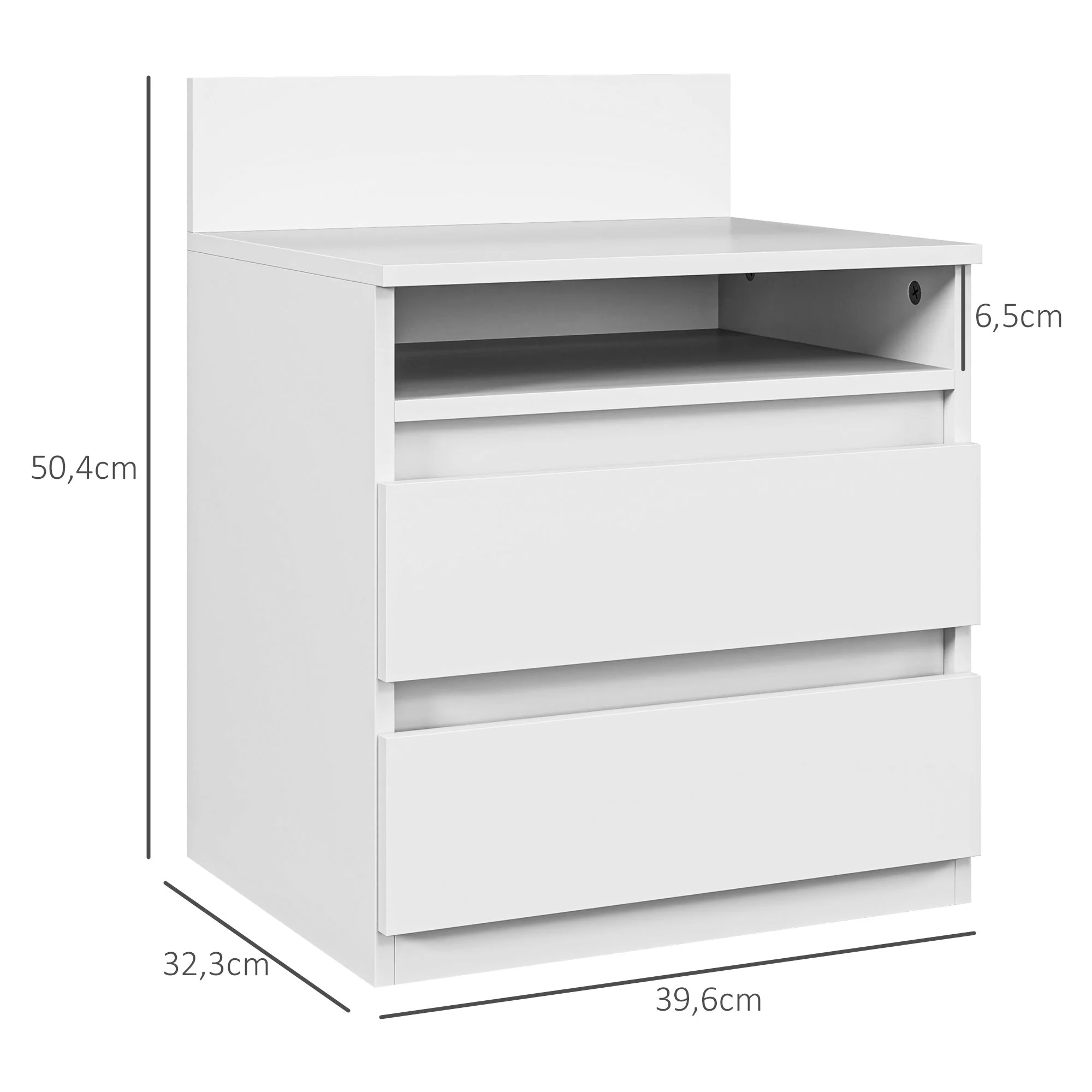 Set of 2 Bedside Tables, 2 Drawers, Nightstand with Shelf, White - Image 3