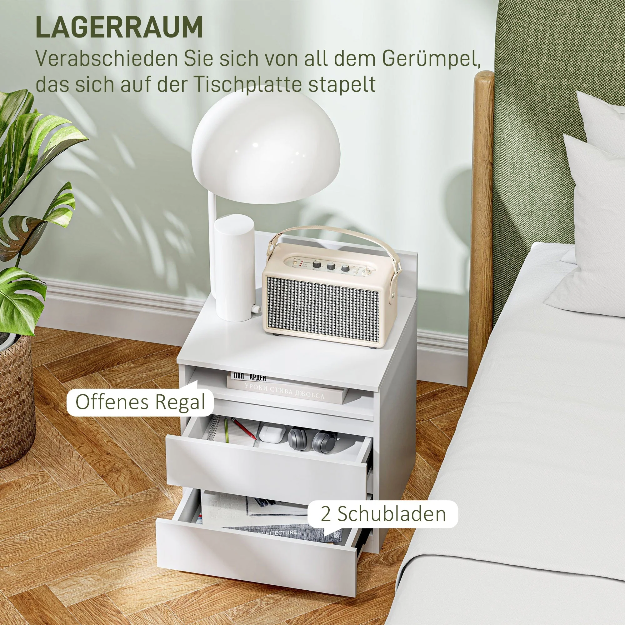 Set of 2 Bedside Tables, 2 Drawers, Nightstand with Shelf, White - Image 5
