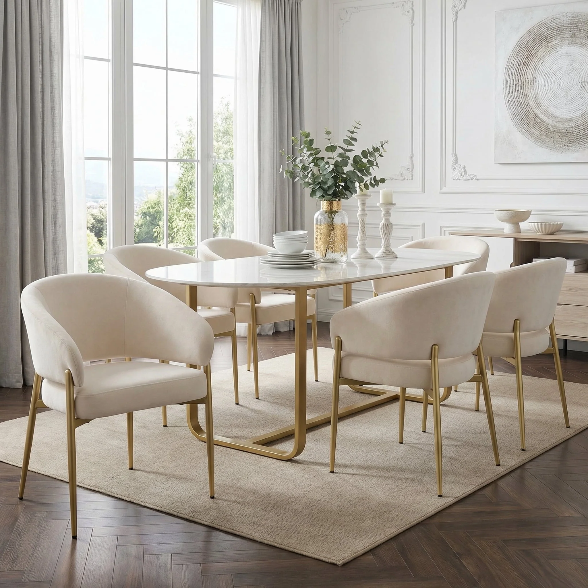 Set of 2 Dining Chairs, Comfortable and Breathable Modern Style, Beige and Champagne Gold Velvet Fabric - Image 5