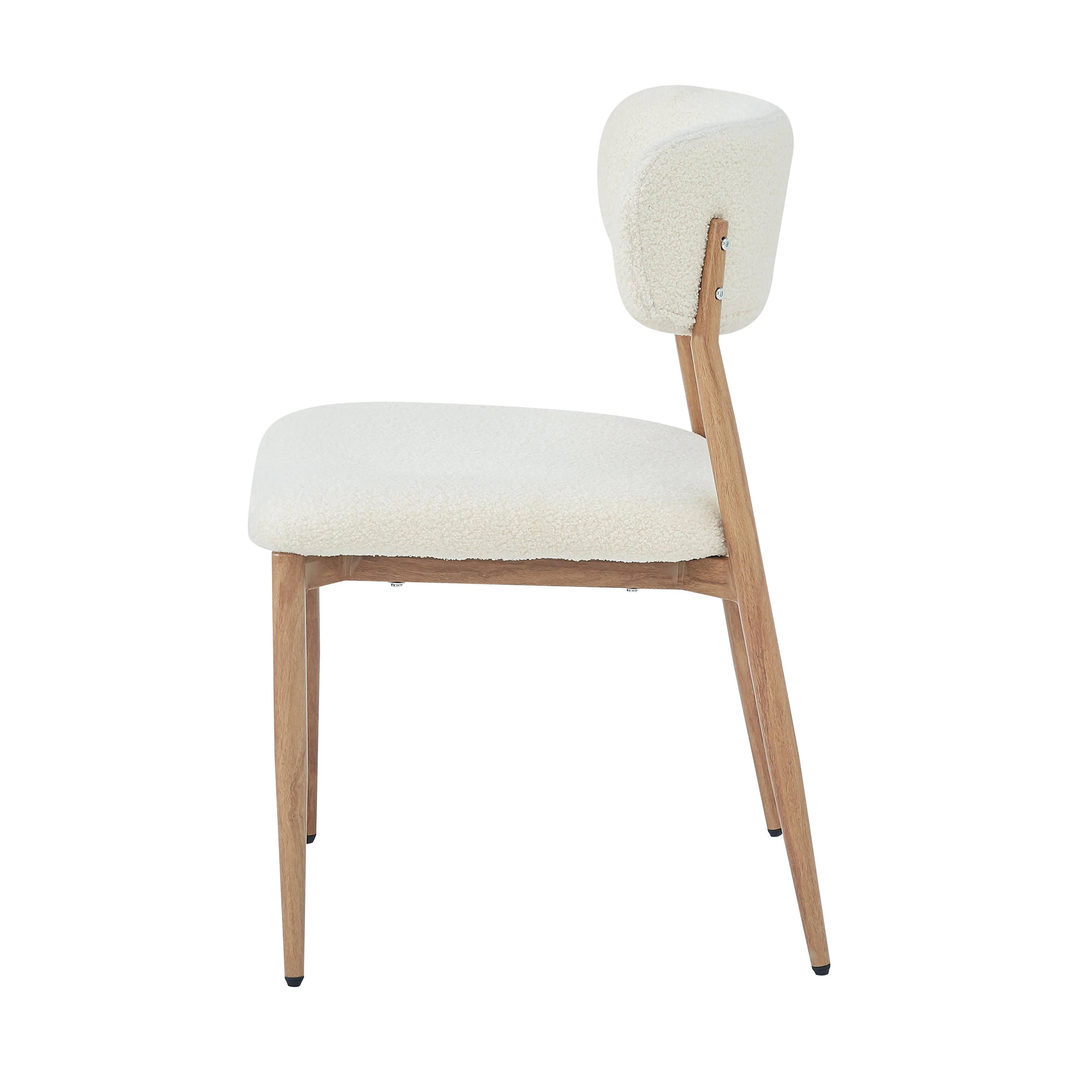 Set of 2 Dining Chairs, Metal with Wood Look and Breathable Backrest, Natural Bouclé - Image 10