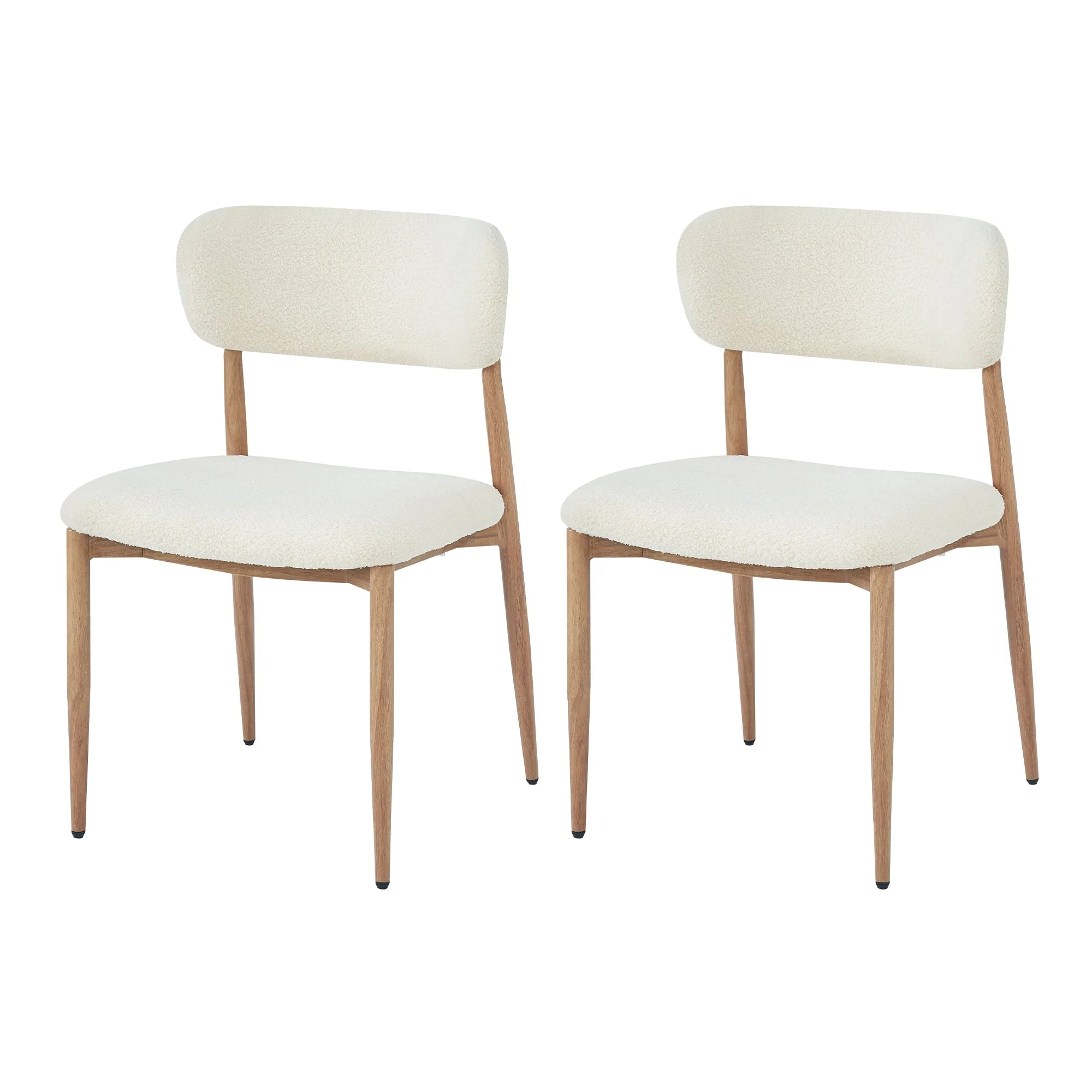 Set of 2 Dining Chairs, Metal with Wood Look and Breathable Backrest, Natural Bouclé - Image 7