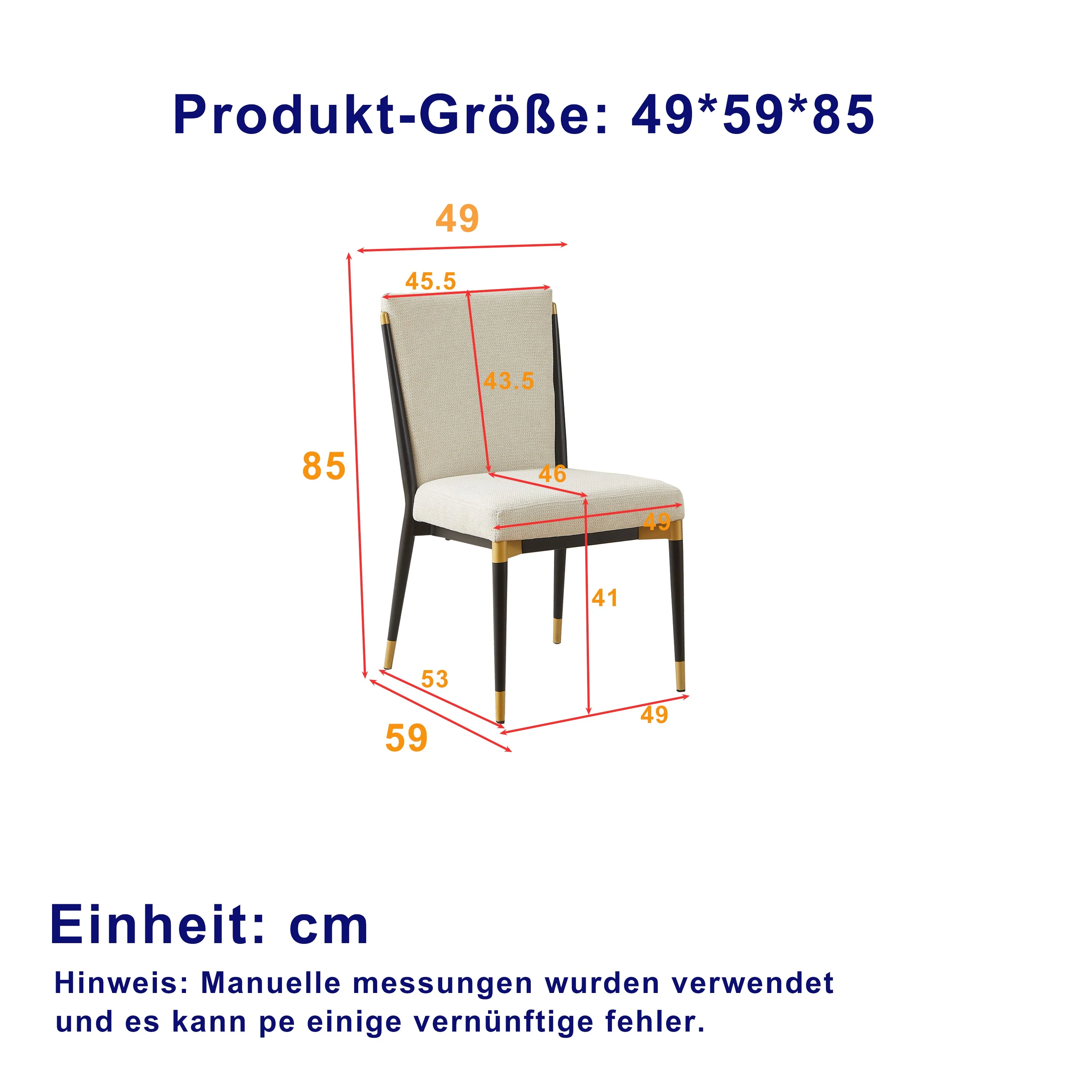 Set of 2 Dining Chairs Scandinavian Style Black/Gold Legs - Cream Fabric - Image 3