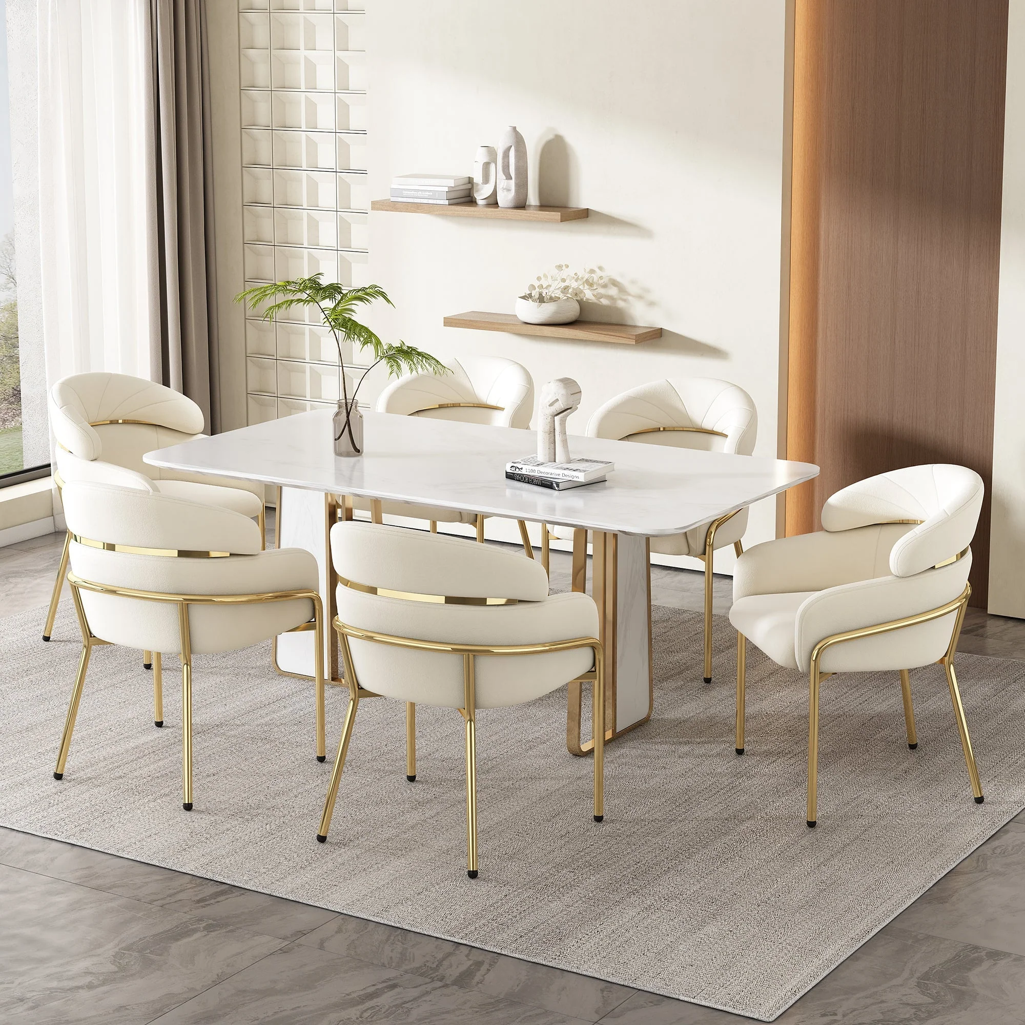 Set of 2 Dining Chairs with Metal Legs and Lightweight Luxury Design, Beige Velvet - Image 3