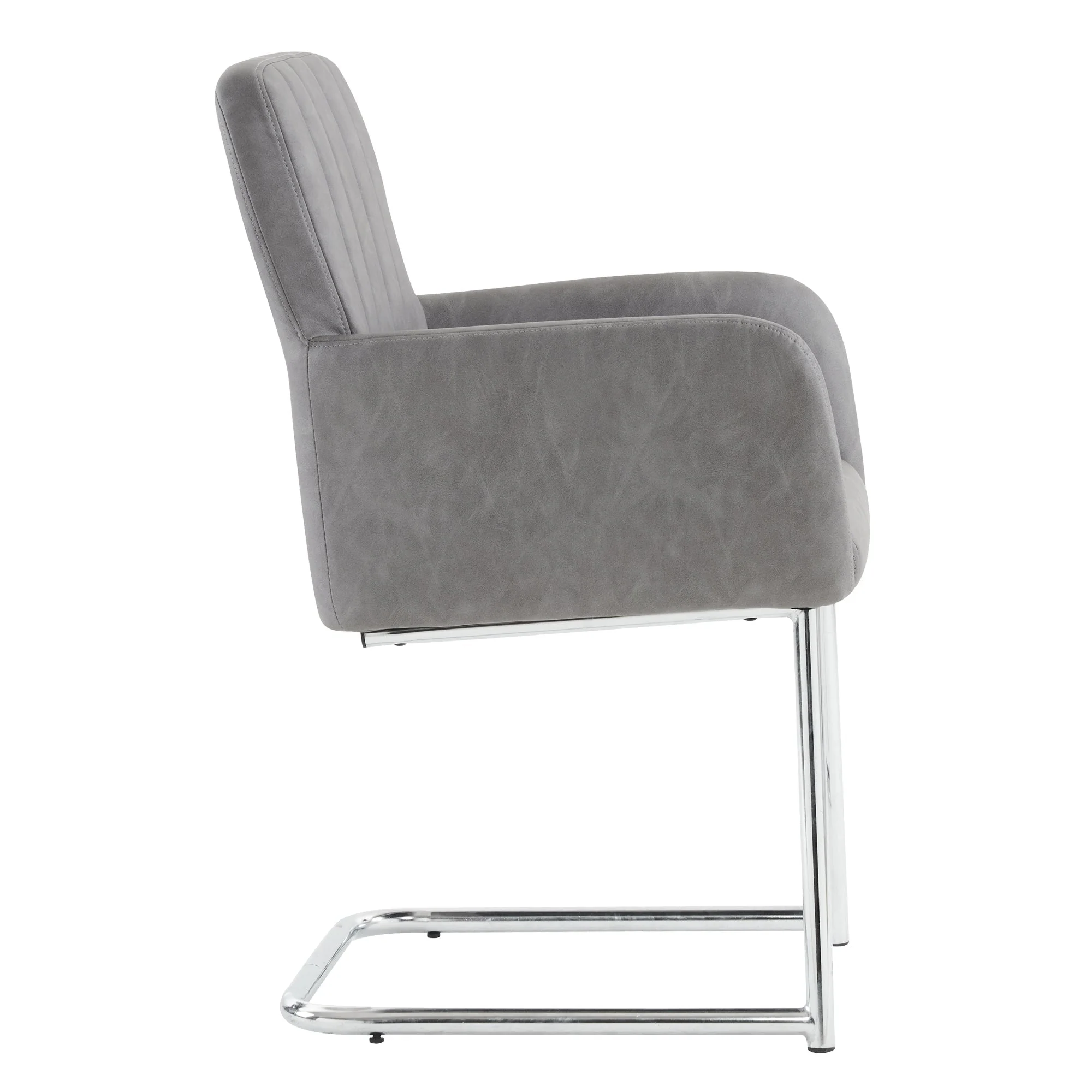 Set of 2 Dining Chairs with Vertical Stripes and Zigzag Metal Legs, Grey Faux Leather - Image 9