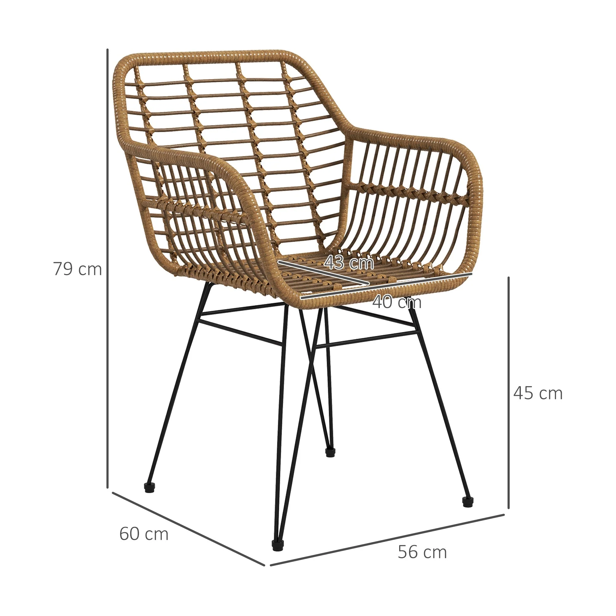 Set of 2 Kitchen Chairs Boho Style PE Rattan - Natural/Black - Image 3