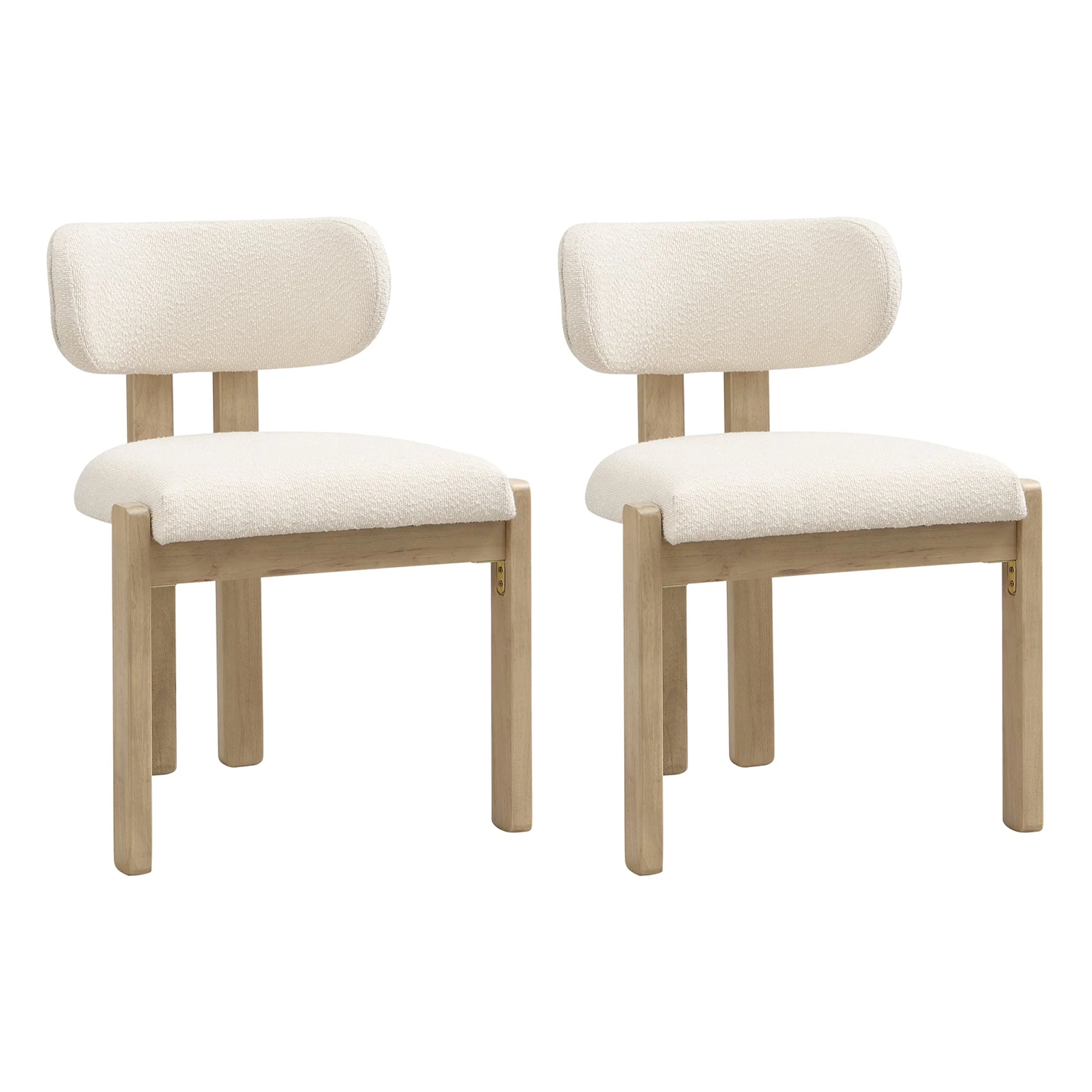 Set of 2 Solid Wood Dining Chairs Modern Bouclé Natural - Image 8