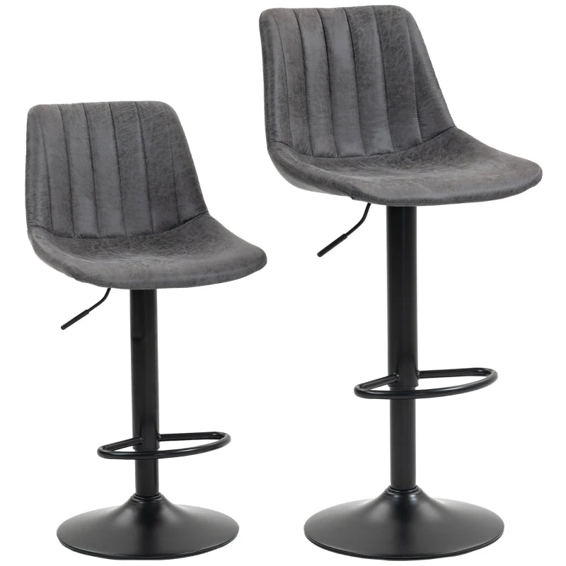 Set of 2 Tub Bar Stools Leathaire Charcoal Grey - Image 2