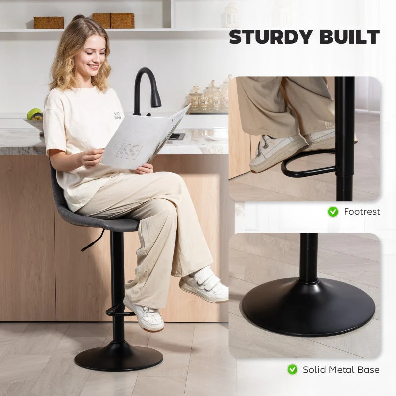 Set of 2 Tub Bar Stools Leathaire Charcoal Grey - Image 6