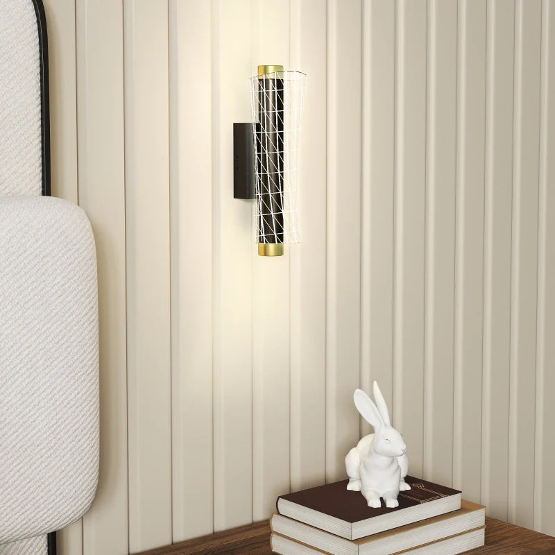 Set of 2 wall lights, dimmable LED, grid design, metal black