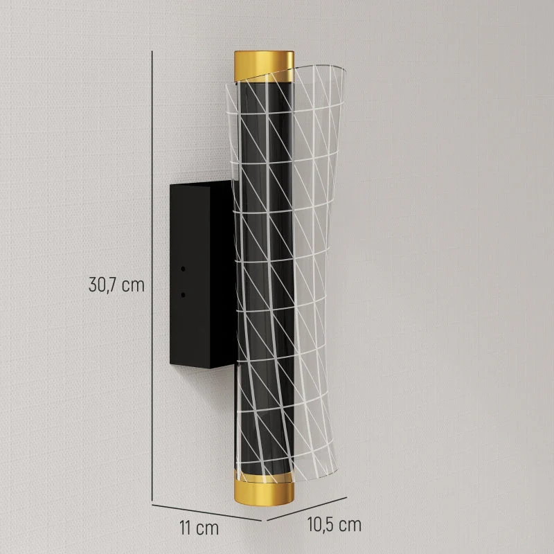Set of 2 wall lights, dimmable LED, grid design, metal black - Image 3