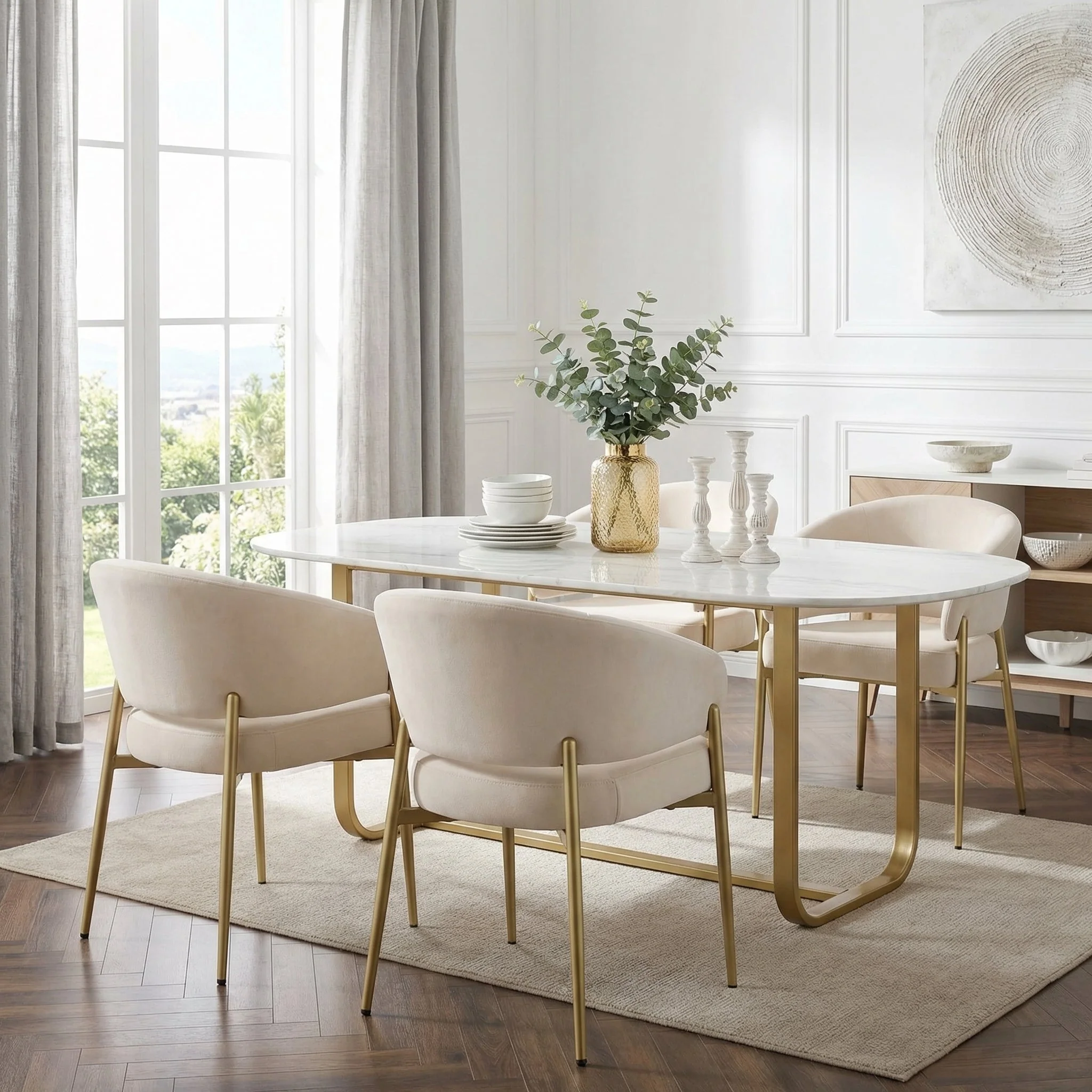 Set of 4 Dining Chairs, Comfortable and Breathable Modern Style, Beige Velvet and Champagne Gold - Image 2