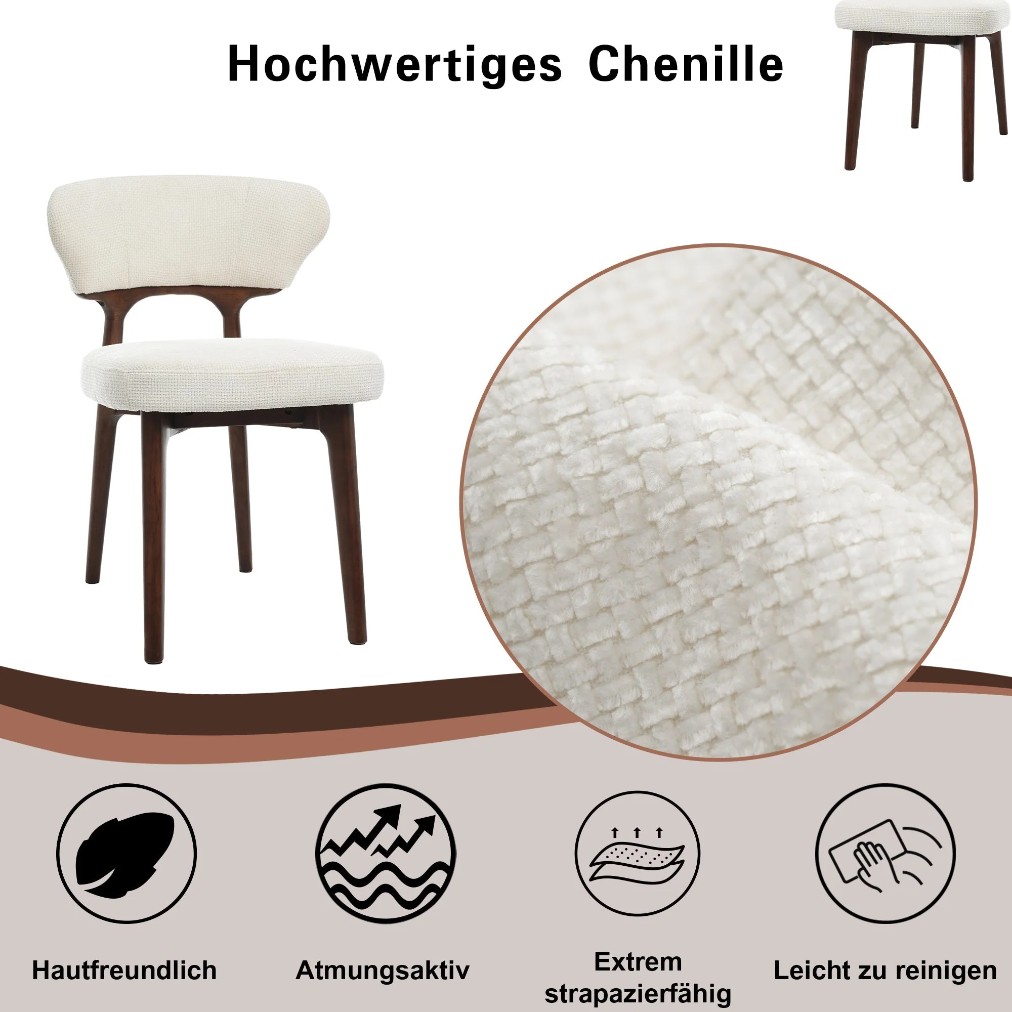Set of 4 Dining Chairs, Solid Wood and Breathable Design, Light Beige Chenille - Image 8