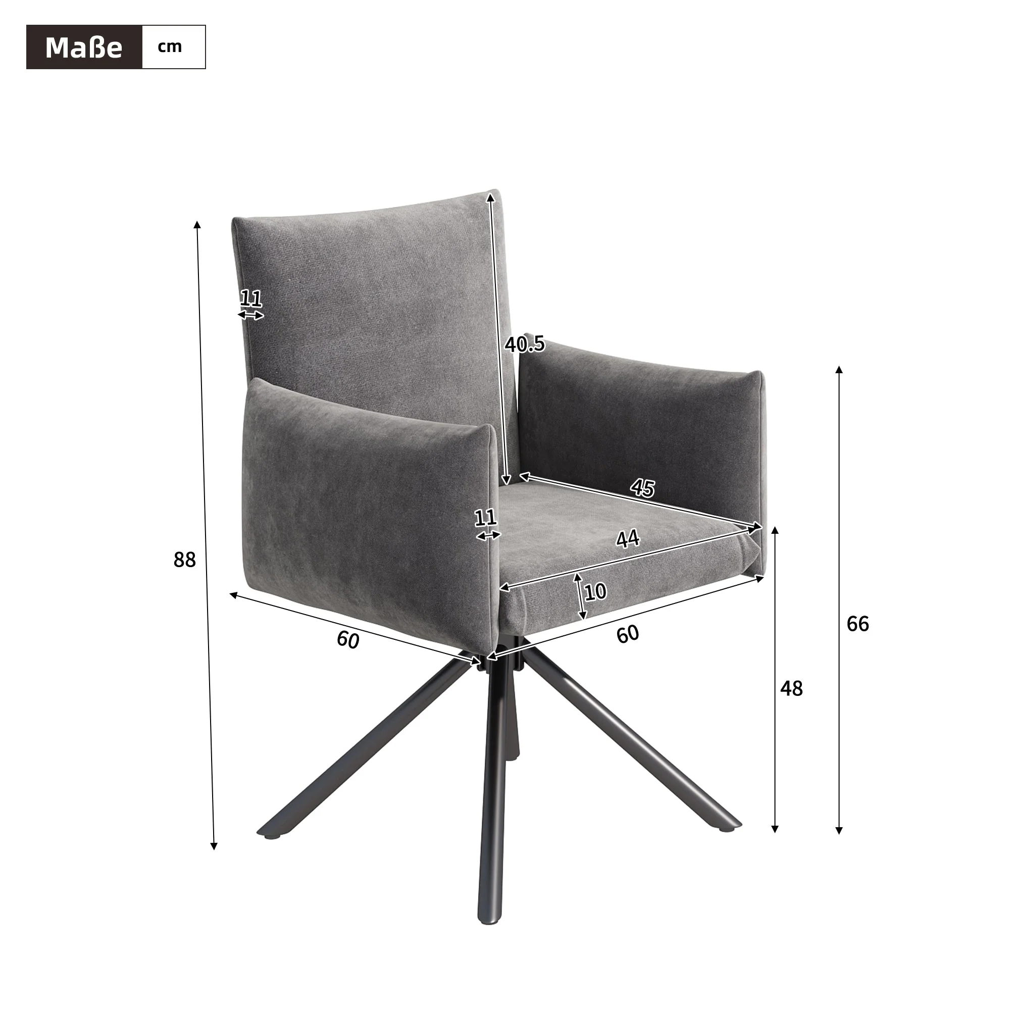 Set of 4 Dining Chairs Upholstered Swivel Metal Legs - Velvet Grey - Image 4