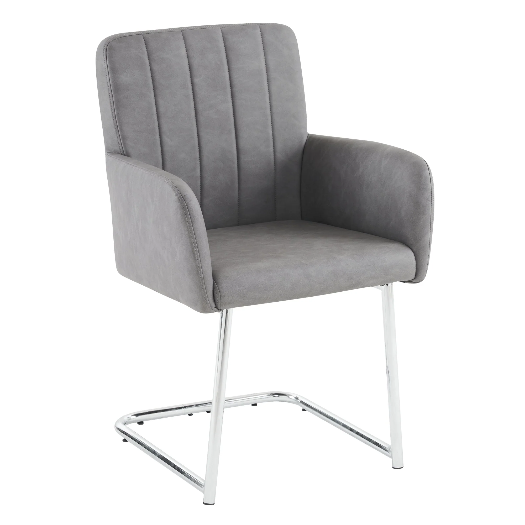 Set of 4 Dining Chairs with Vertical Stripes and Zigzag Metal Legs, Grey Faux Leather - Image 8