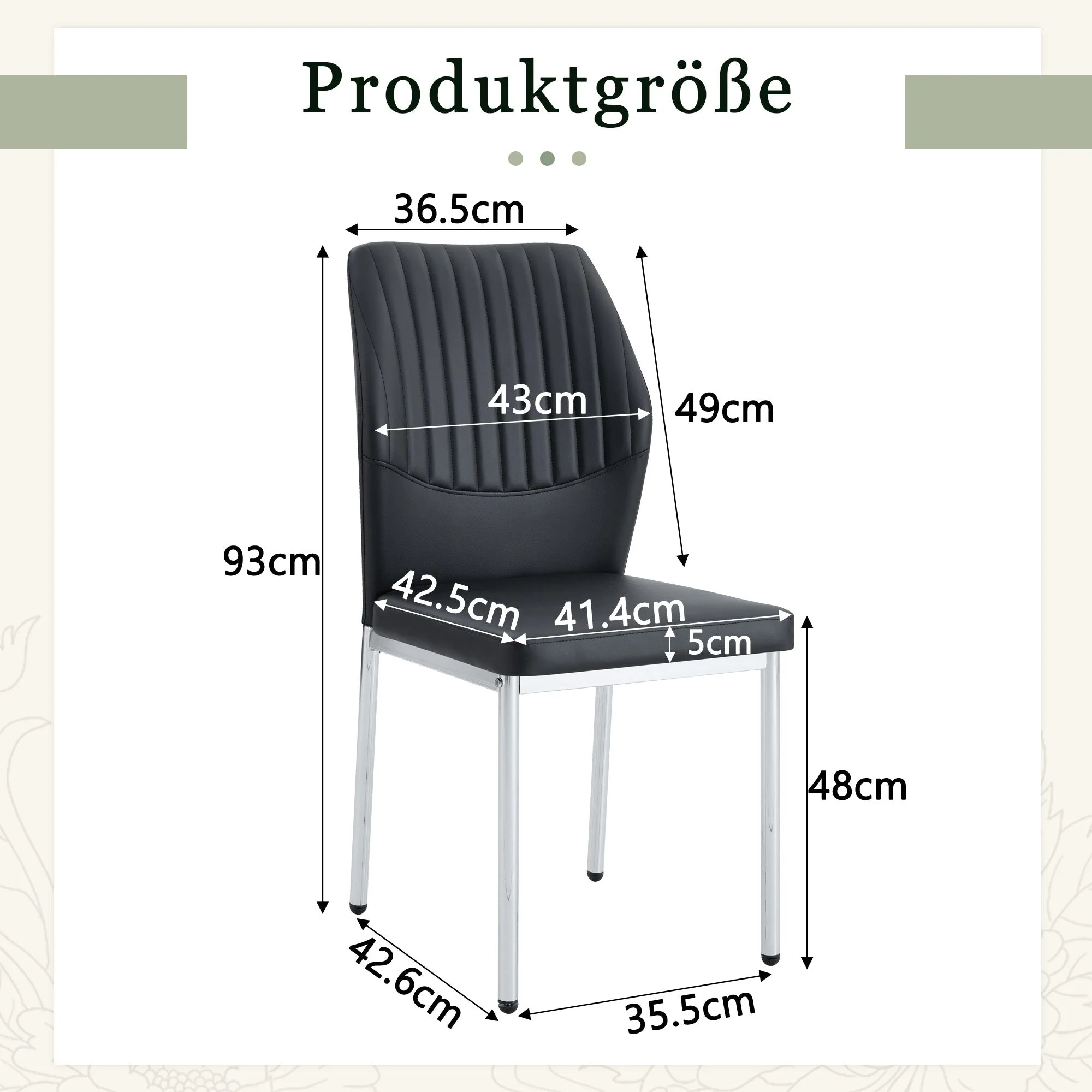 Set of 4 Stylish Dining Chairs with Vertical Embossing and Metal Legs, Black and Silver - Image 4