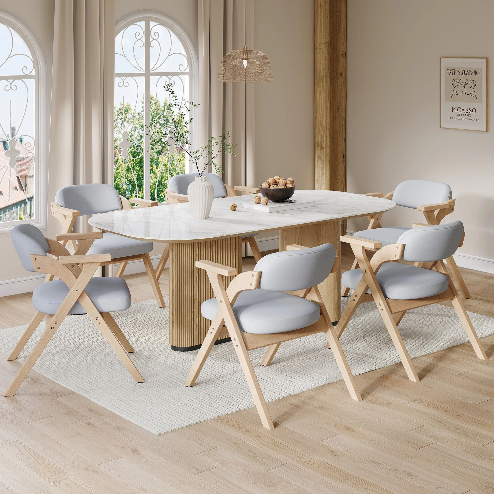 Set of 6 Folding Dining Chairs, Solid Wood and Breathable, Grey Linen - Image 6