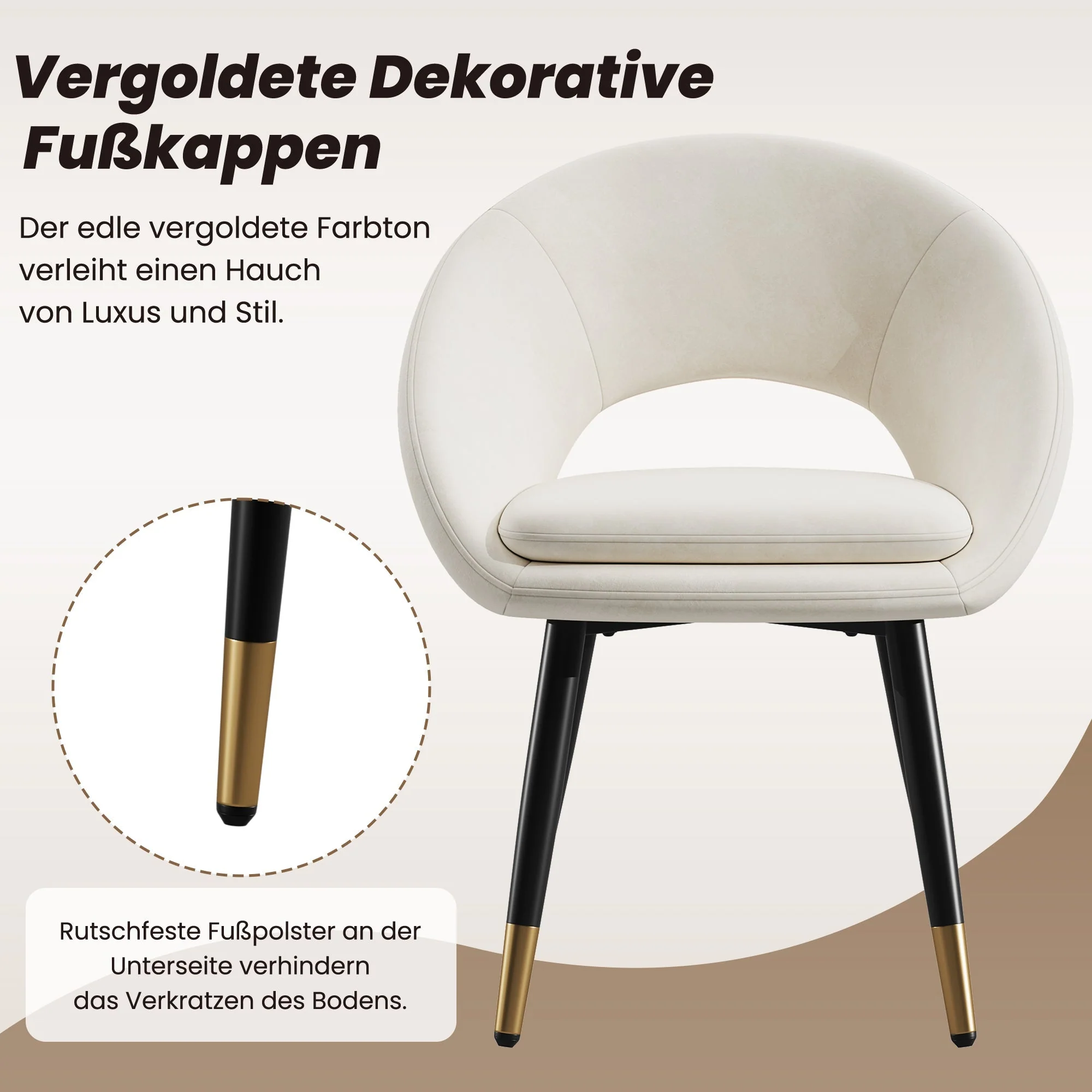 Set of 6 Modern Dining Chairs, Comfortable and Breathable Velvet, Beige - Image 5