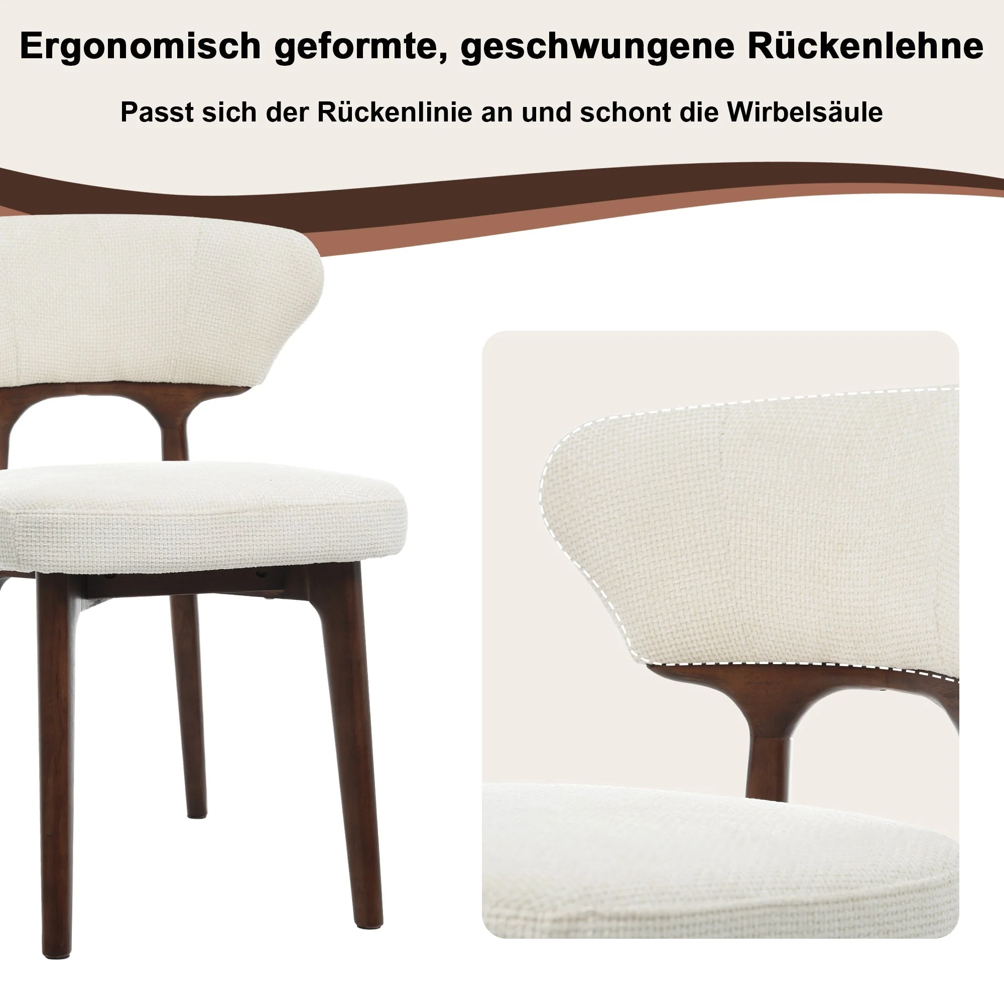 Set of 6 Solid Wood Dining Chairs, Modern Comfortable and Breathable, Light Beige Chenille - Image 9