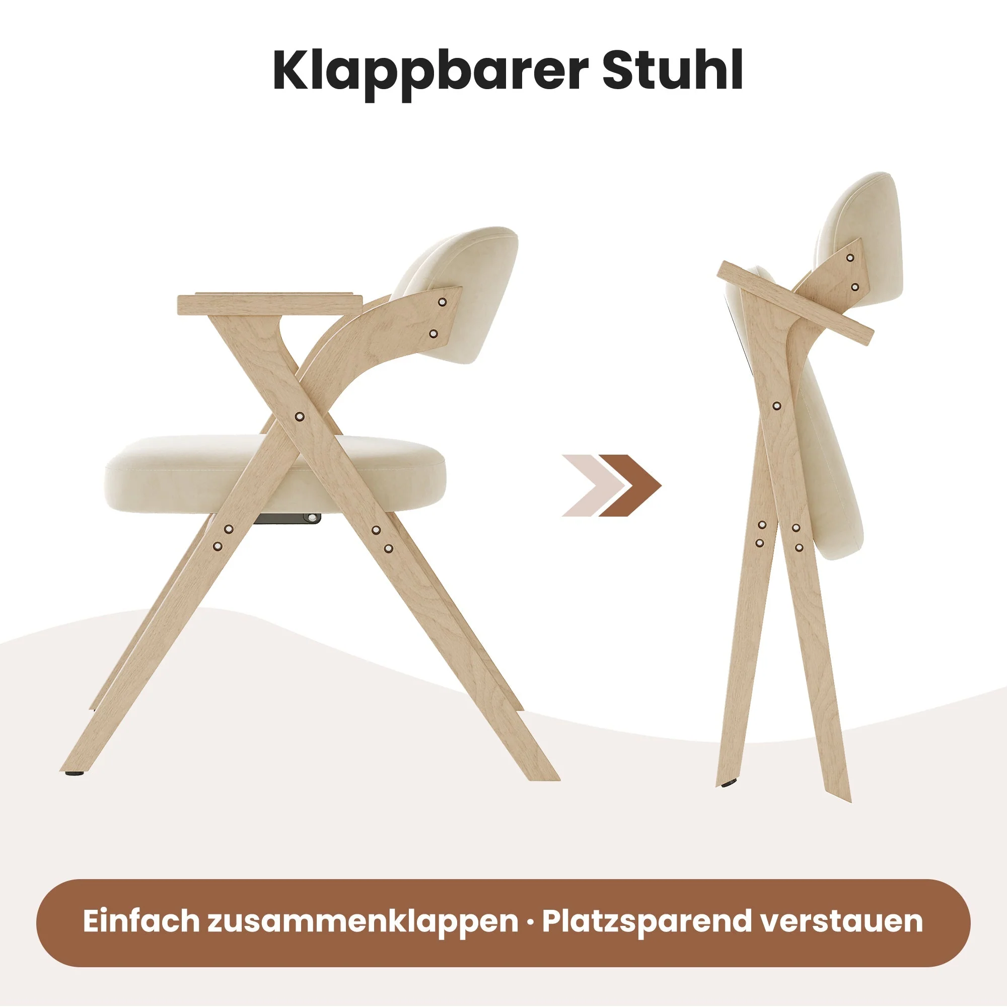 Set of 6 Solid Wood Folding Dining Chairs, Comfortable Padded High Back Portable Seating, Beige Linen - Image 3