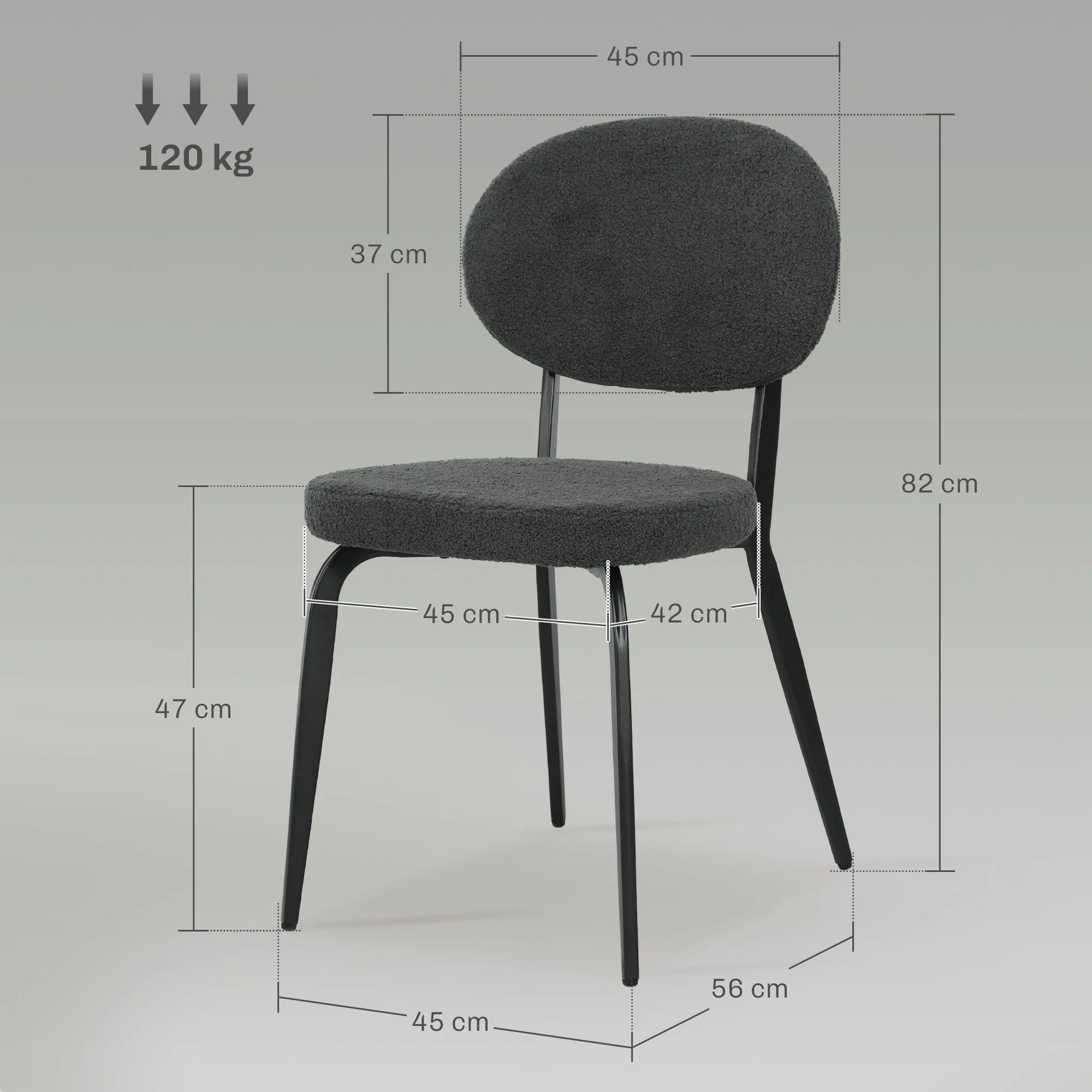 Set of Four Dining Chairs, Boucle Finish, Black - Image 3
