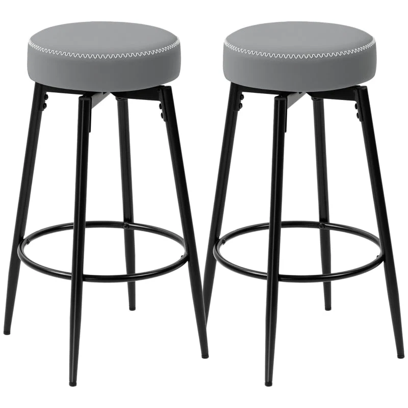 Set of Two Bar Stools Faux Leather Grey/Black - Image 2