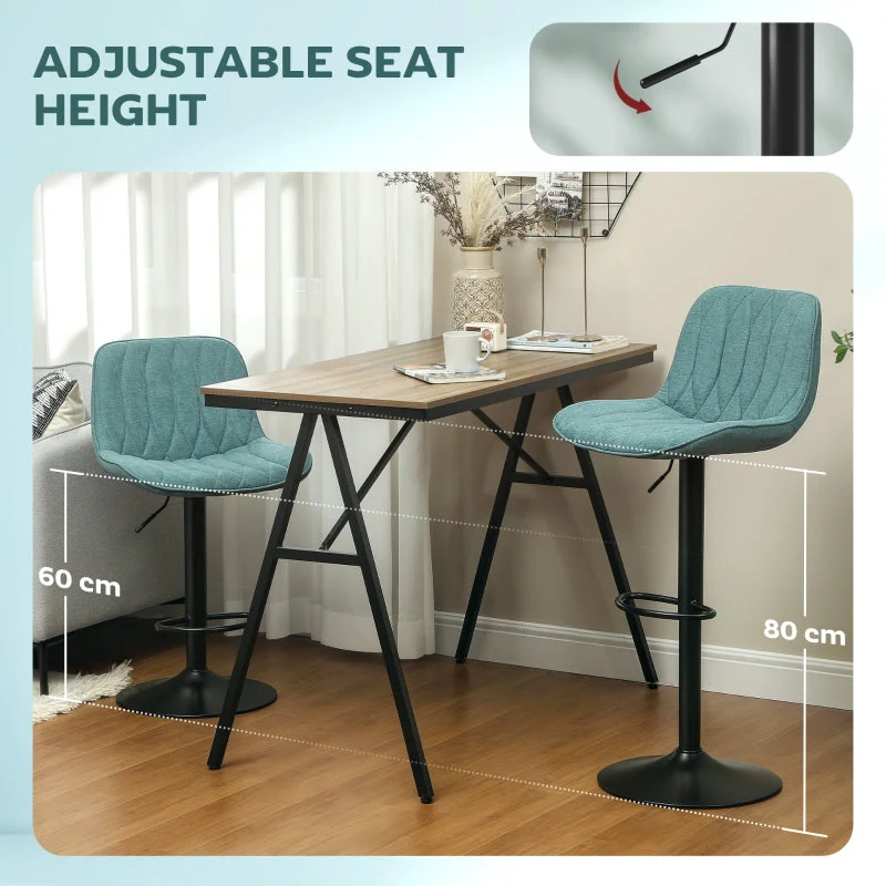 Set of Two Bar Stools Linen-Look Green - Image 5