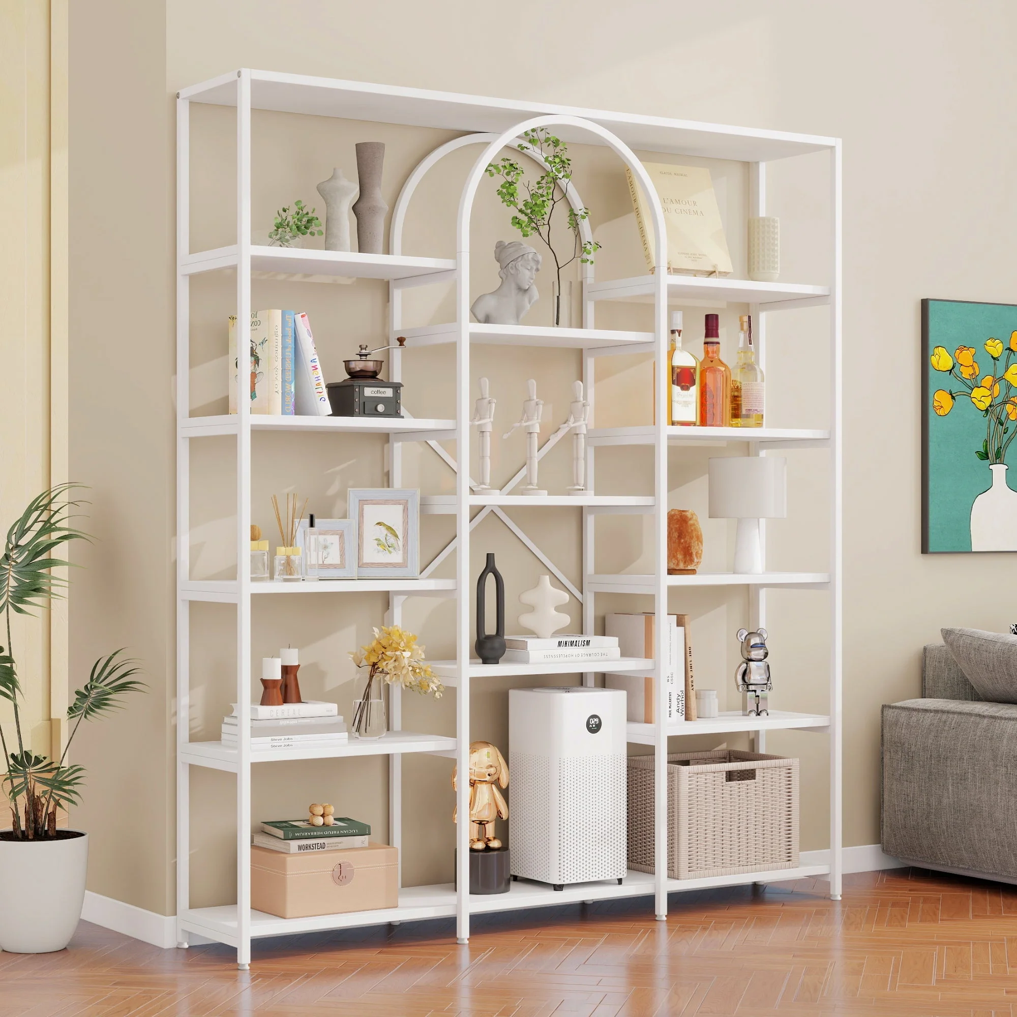 Shelf 160x30x180cm Minimalist Multiple Storage MDF/Steel White - Image 3