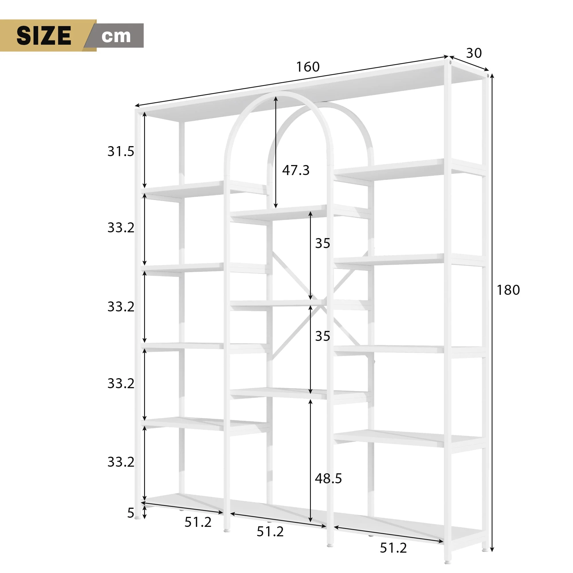 Shelf 160x30x180cm Minimalist Multiple Storage MDF/Steel White - Image 6