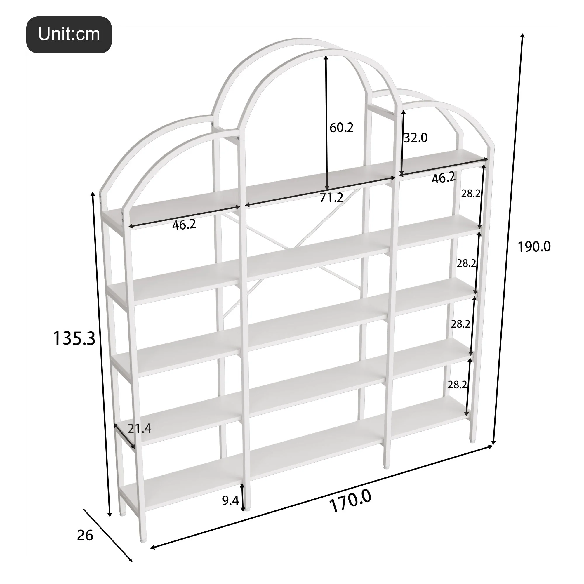 Shelf 170x26x190cm 5-Tier Cloud Shape - White - Image 5