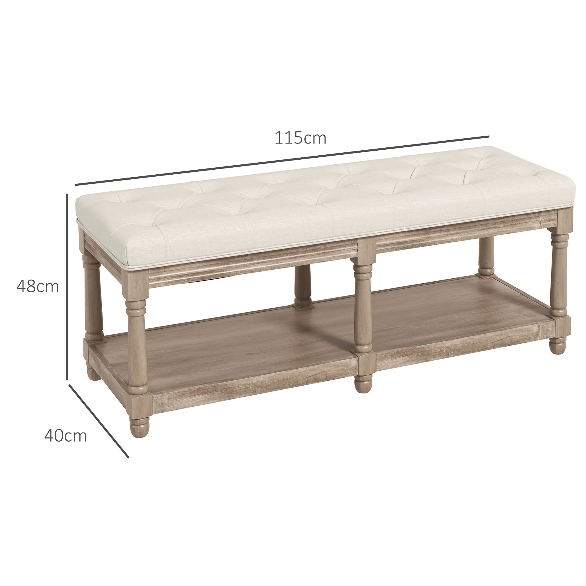 Shoe Bench, Padded Seat, Shoe Rack, Cream - Image 3